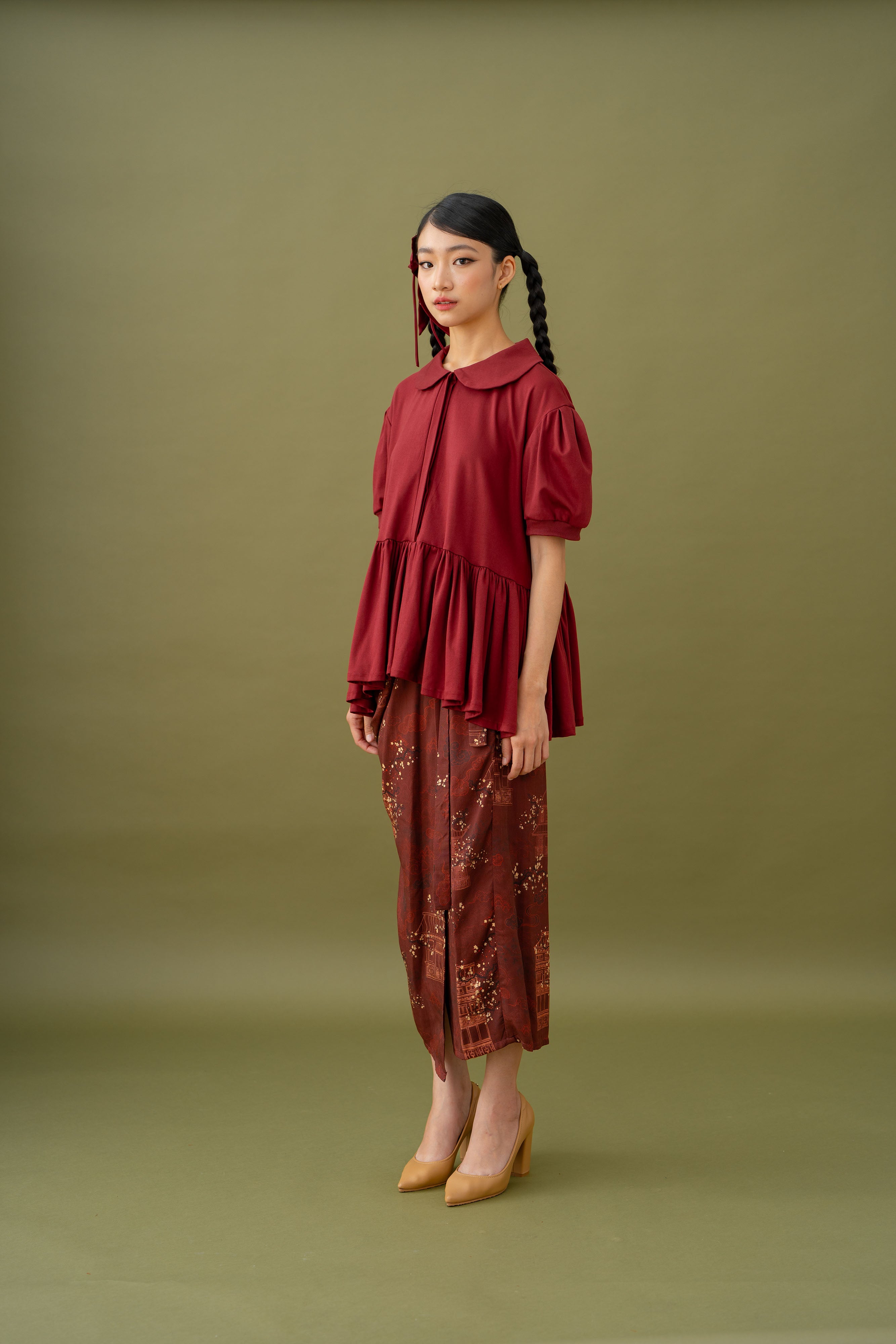 Jade Peplum Collar Top With Ecosoft Cotton Technology Fabric