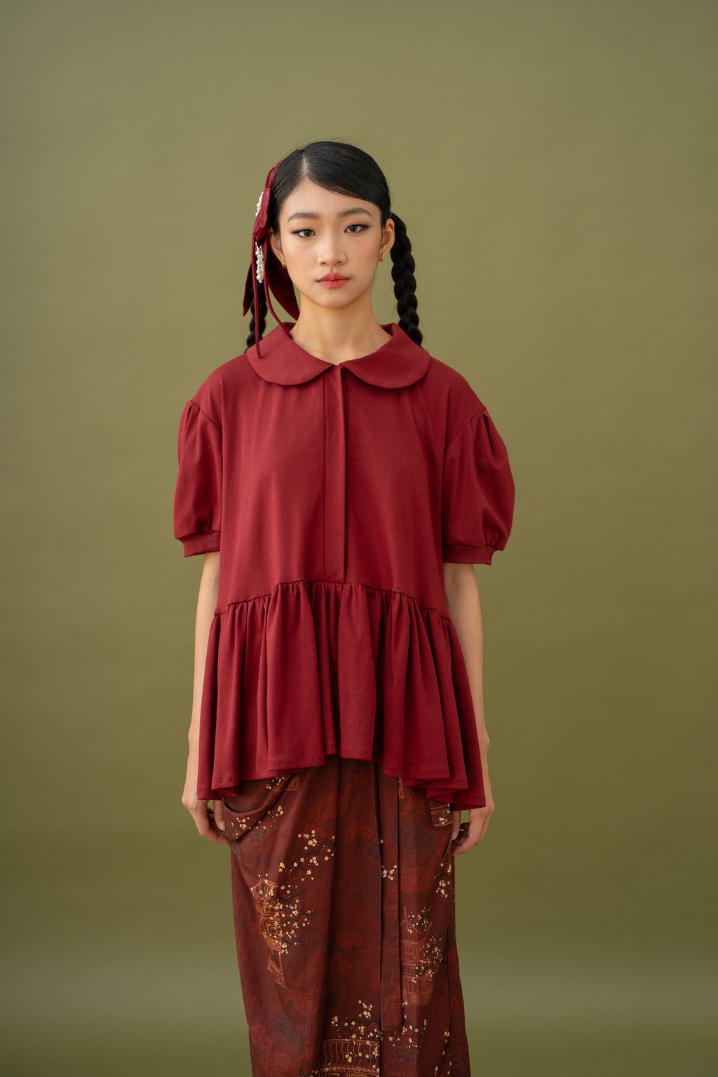 Jade Peplum Collar Top With Ecosoft Cotton Technology Fabric