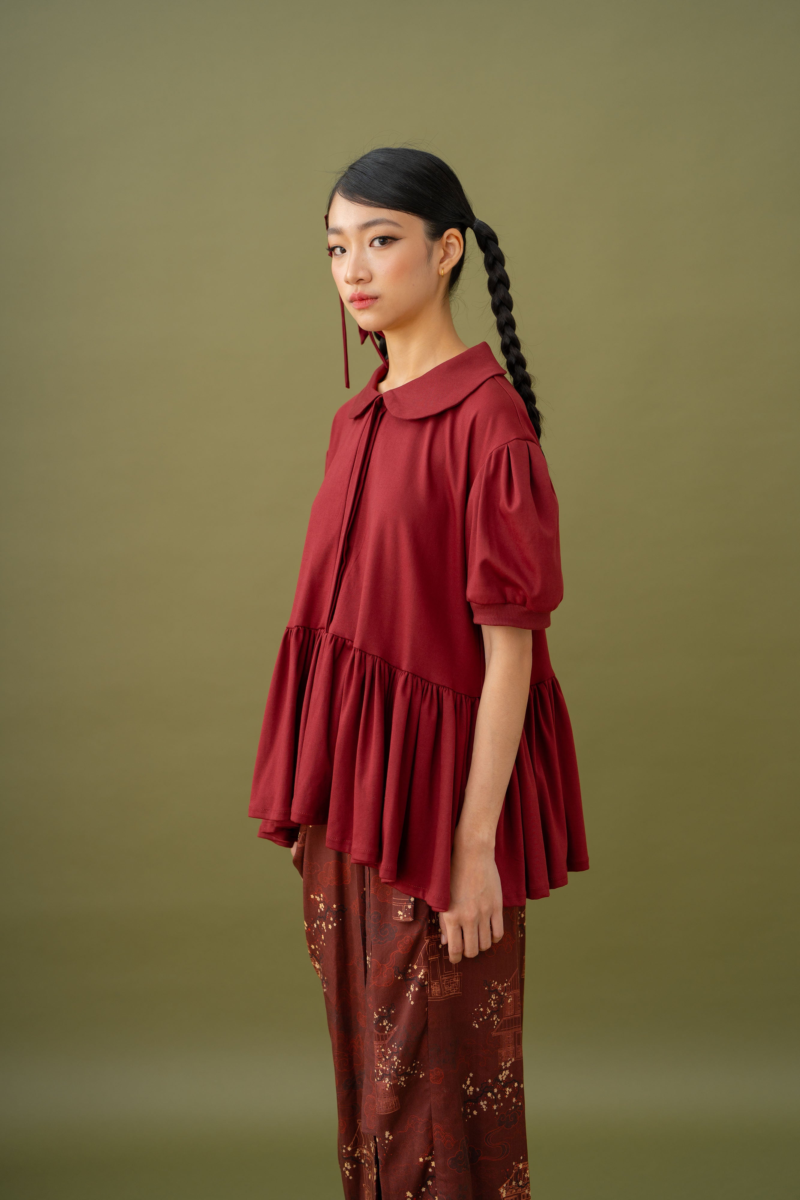 Jade Peplum Collar Top With Ecosoft Cotton Technology Fabric