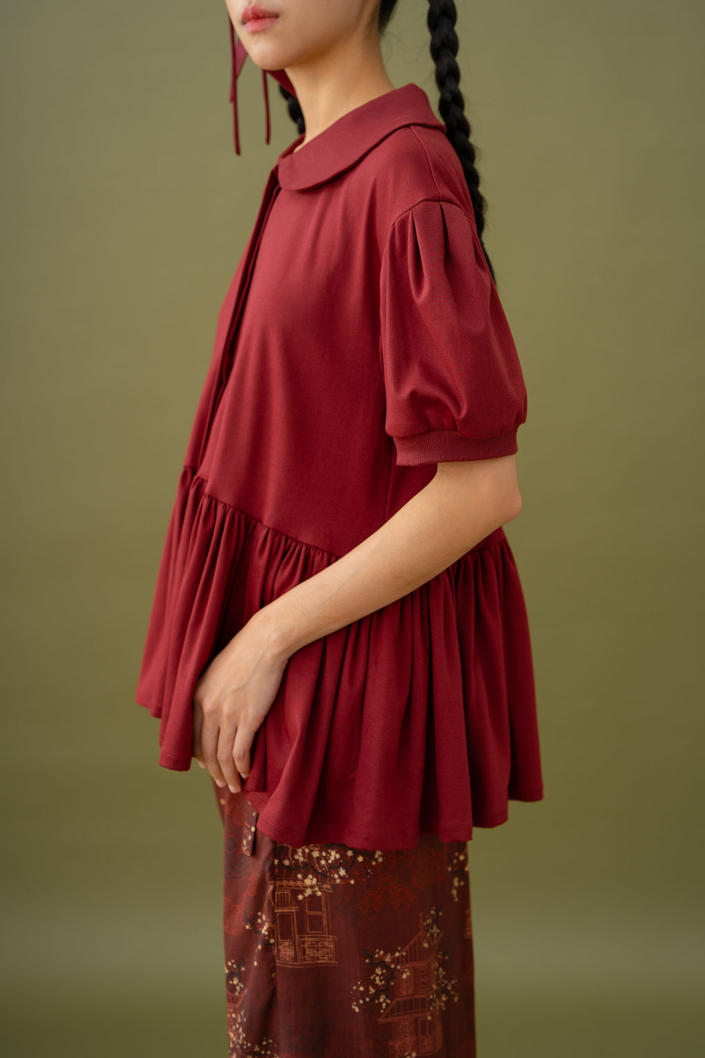 Jade Peplum Collar Top With Ecosoft Cotton Technology Fabric