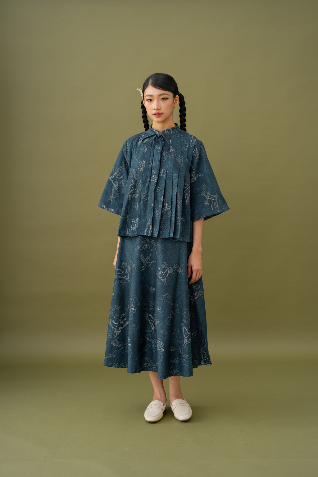 Jade Pattern Pleated Top