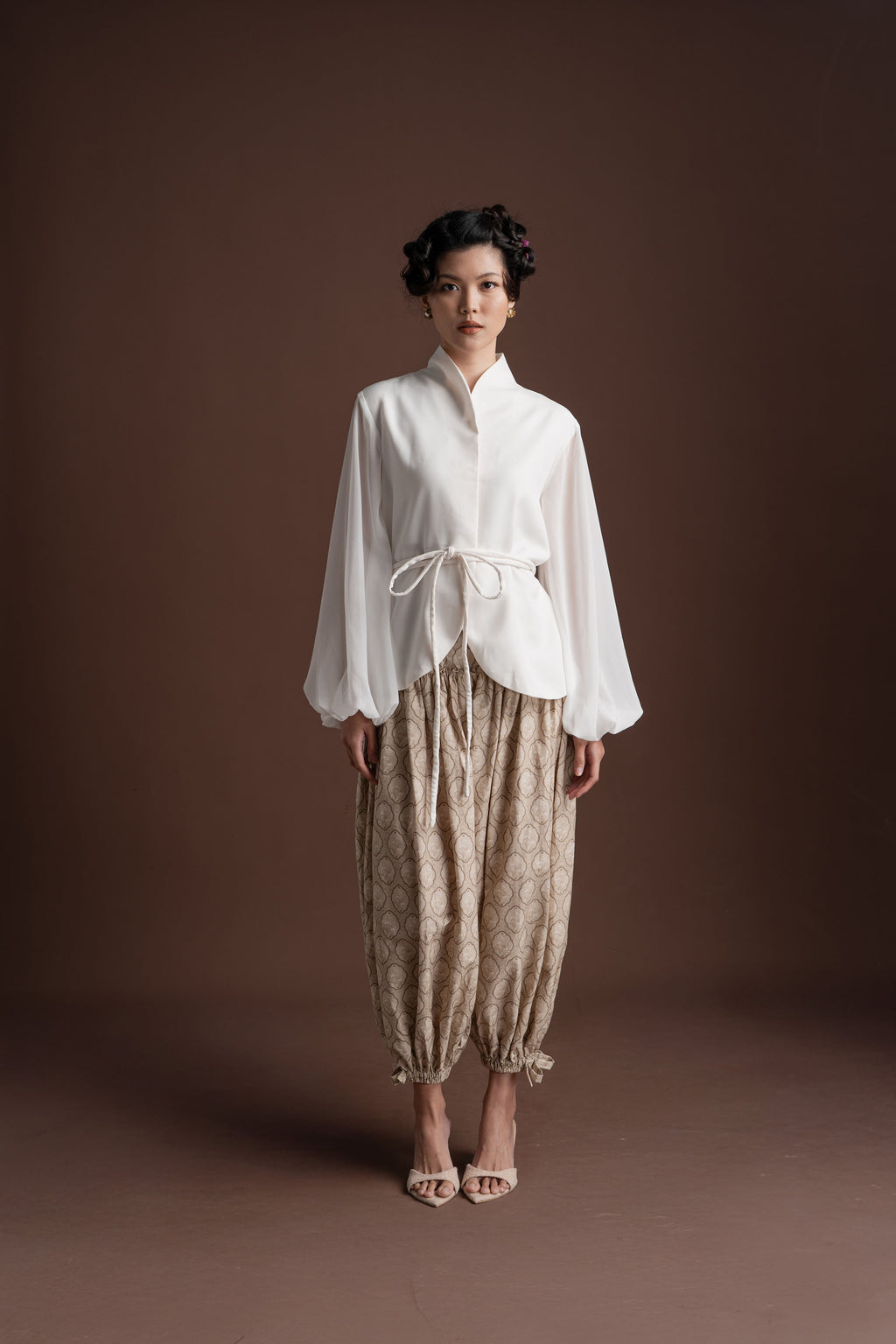 Senandika Long Sleeve Kebaya Top in Buttermilk - Belt Included