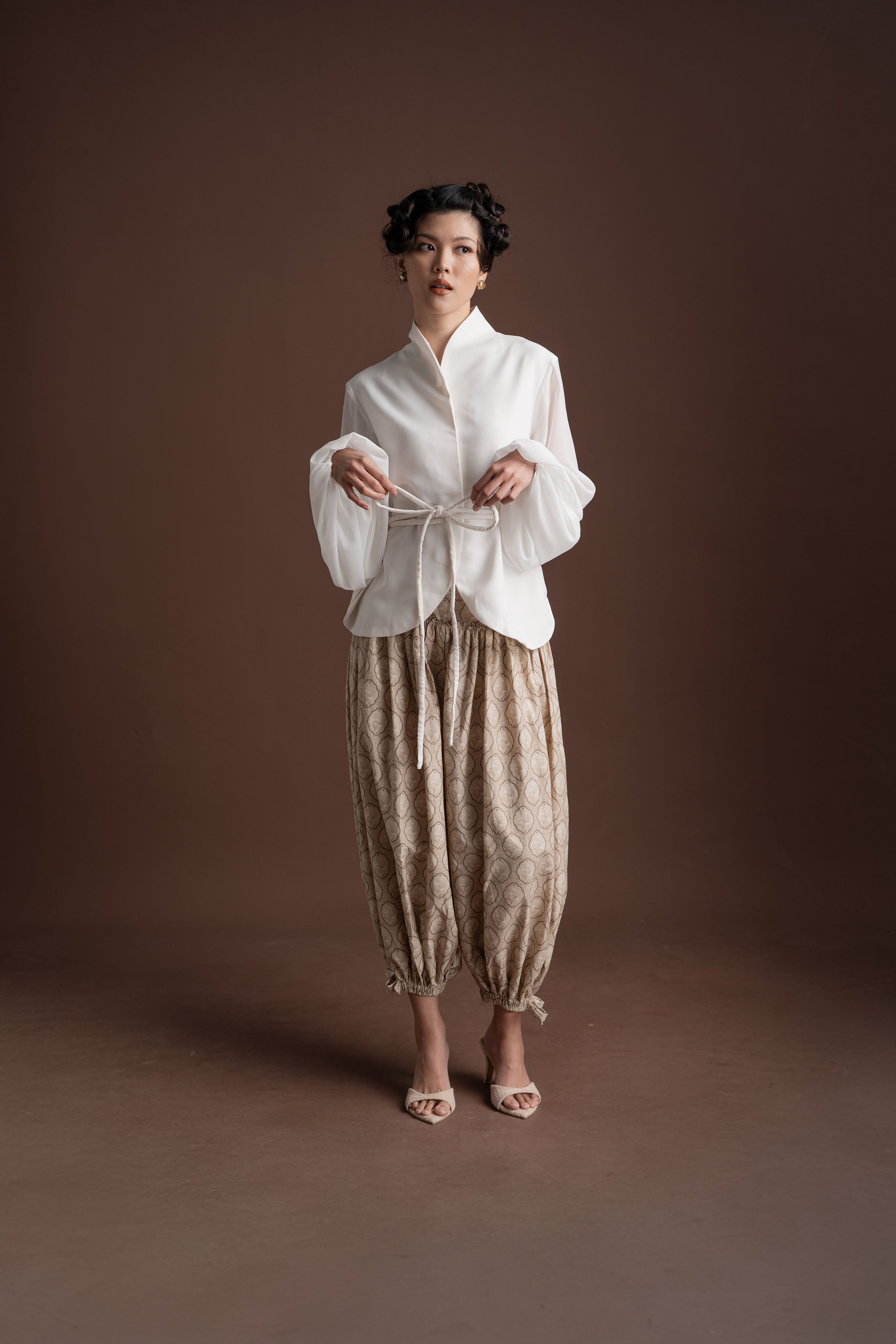 Senandika Long Sleeve Kebaya Top in Buttermilk - Belt Included