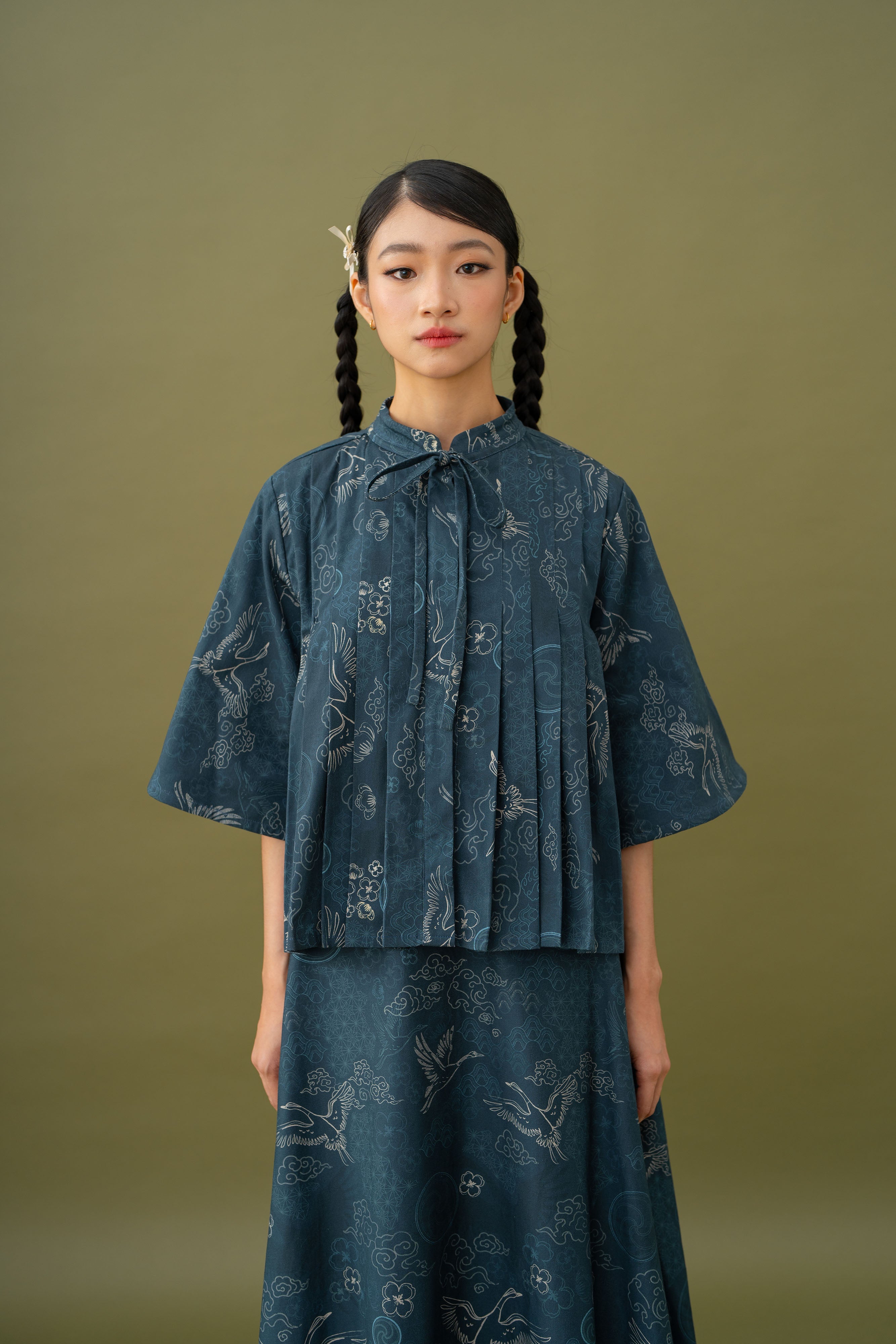 Jade Pattern Pleated Top