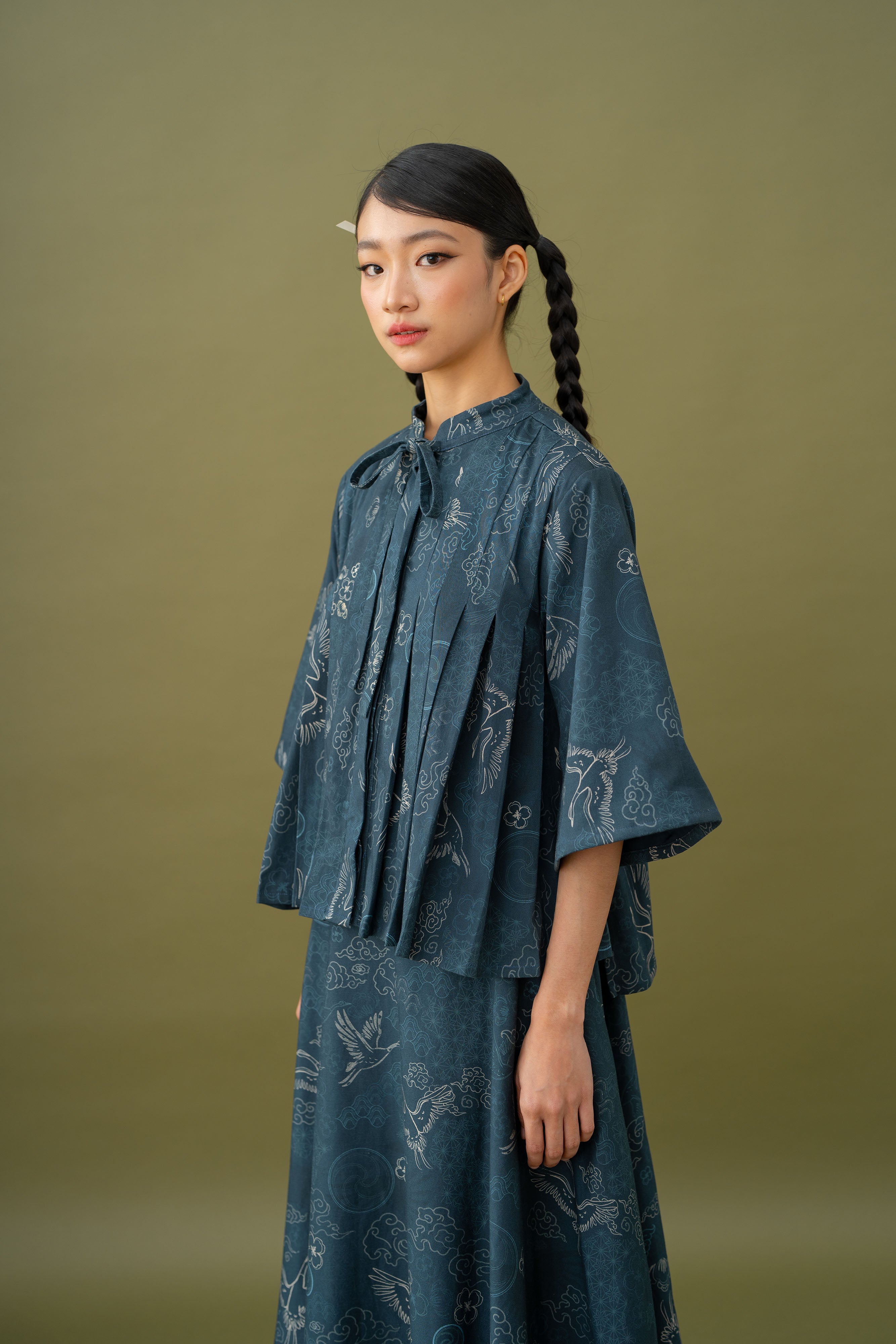 Jade Pattern Pleated Top