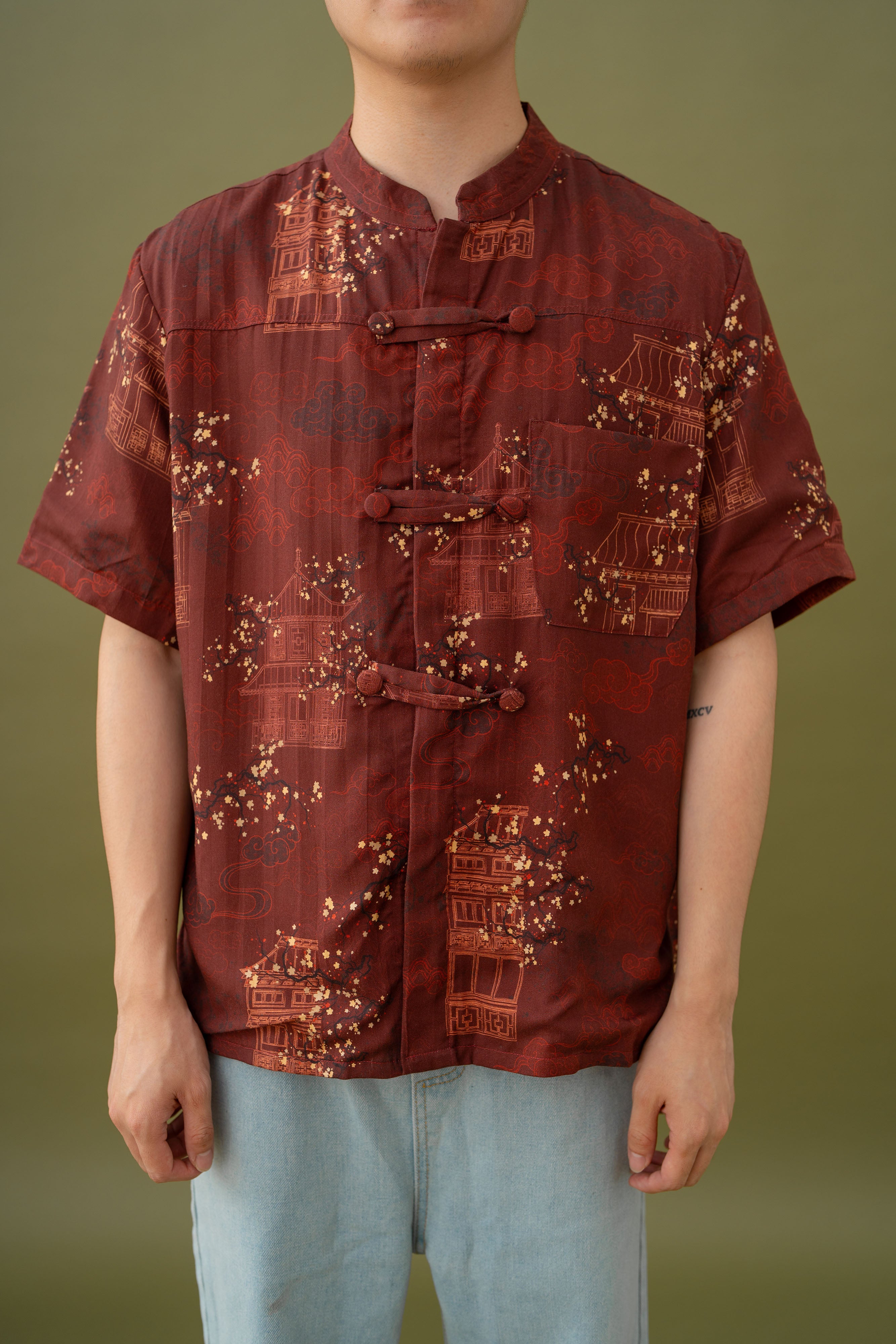 Jade Unisex Mandarin Collar Shirt