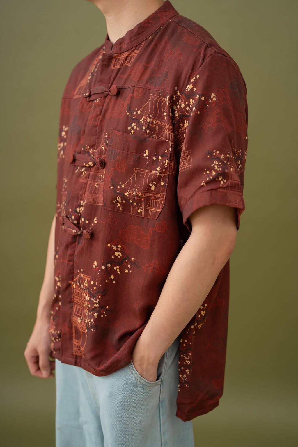 Jade Unisex Mandarin Collar Shirt