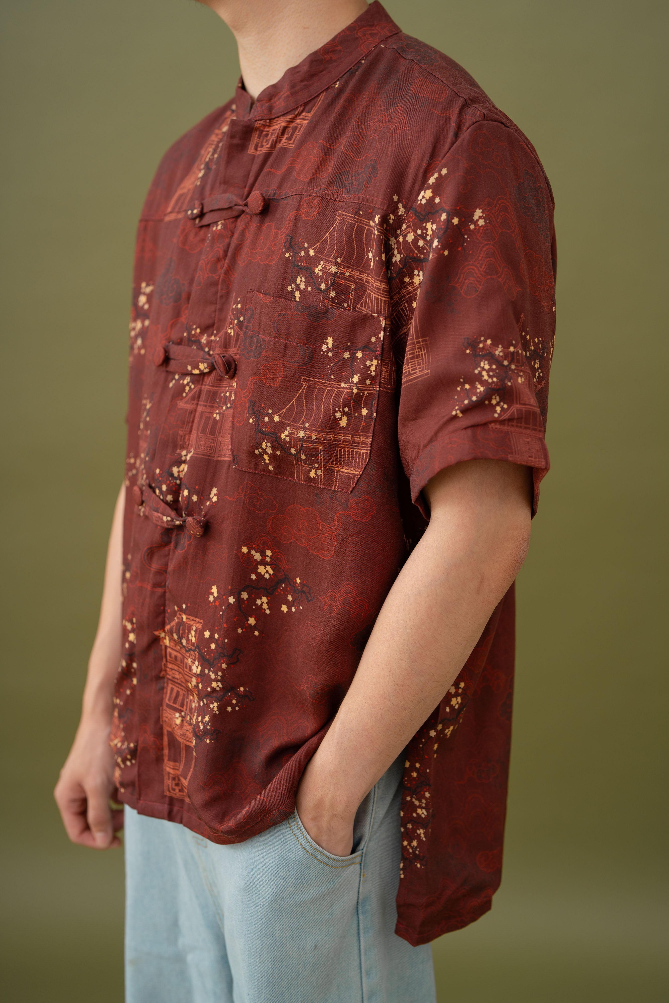 Jade Unisex Mandarin Collar Shirt