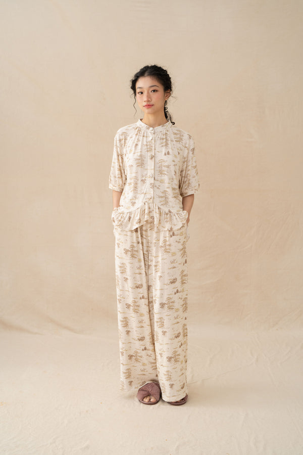 WTP Ruffle Homewear Set in Cream (Ready Shipment 18-28 February 2025)