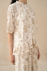 WTP Ruffle Homewear Set in Cream (Ready Shipment 18-28 February 2025)