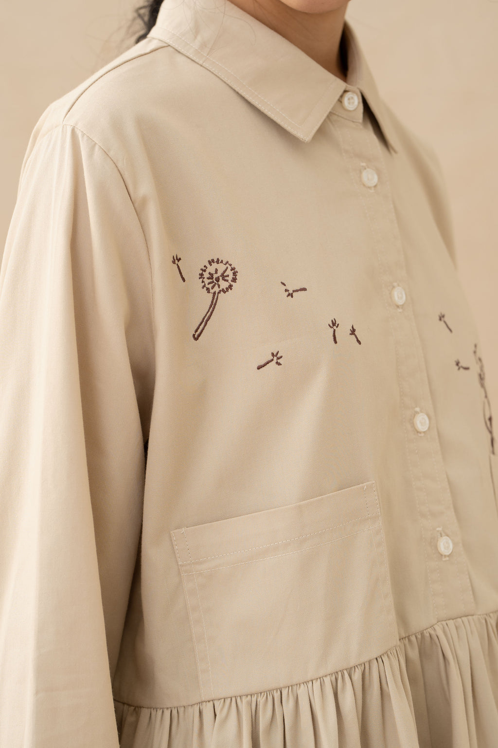 WTP Embroidery Long Sleeve Top in Beige