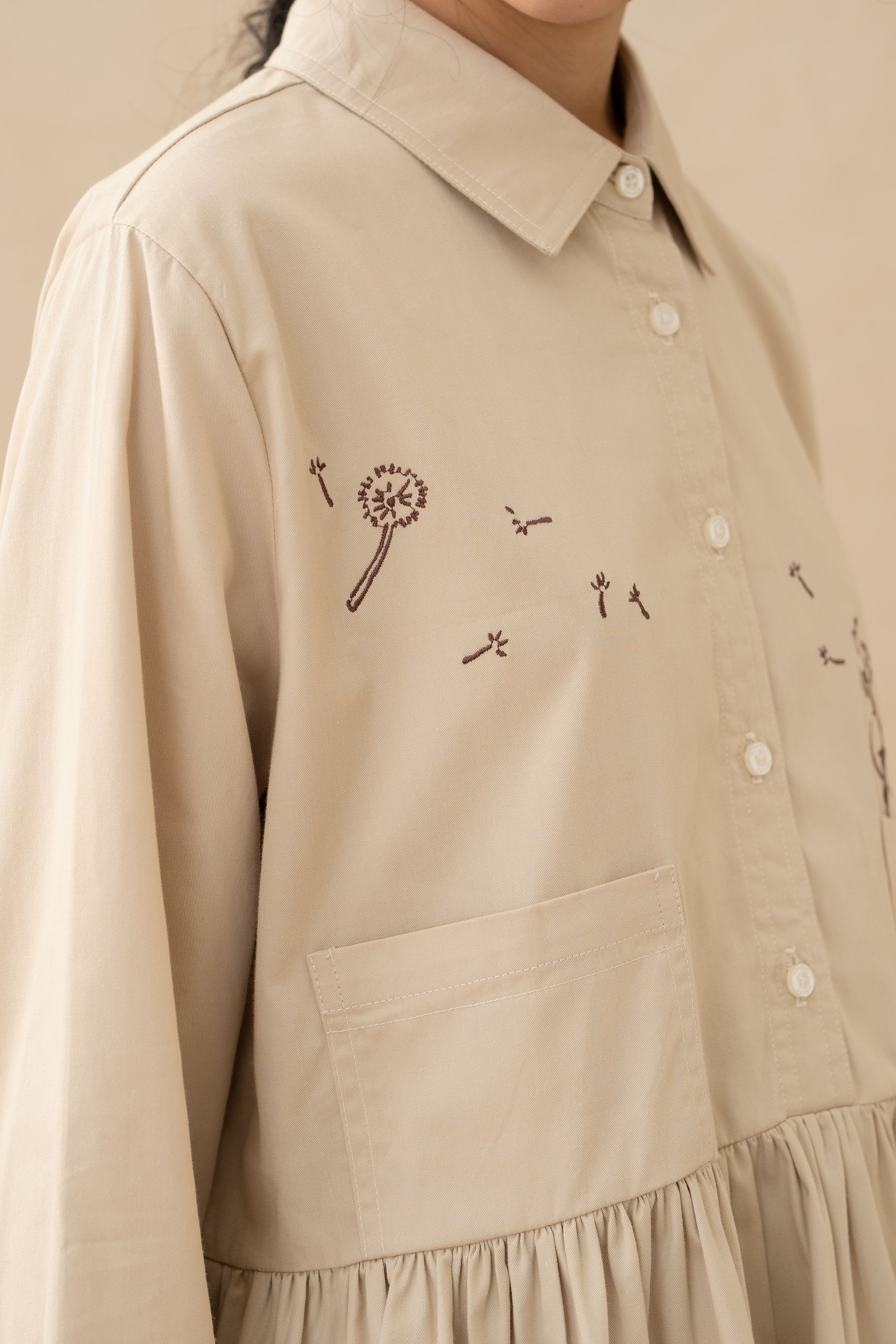 WTP Embroidery Long Sleeve Top in Beige