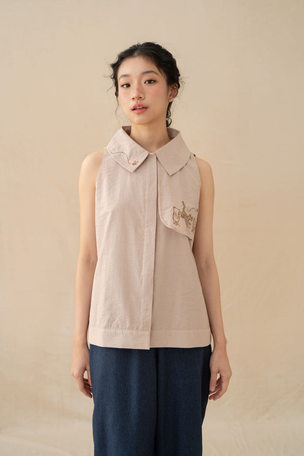 WTP Embroidery Sleeveless Top in Sand (Ready Shipment 18-28 February 2025)