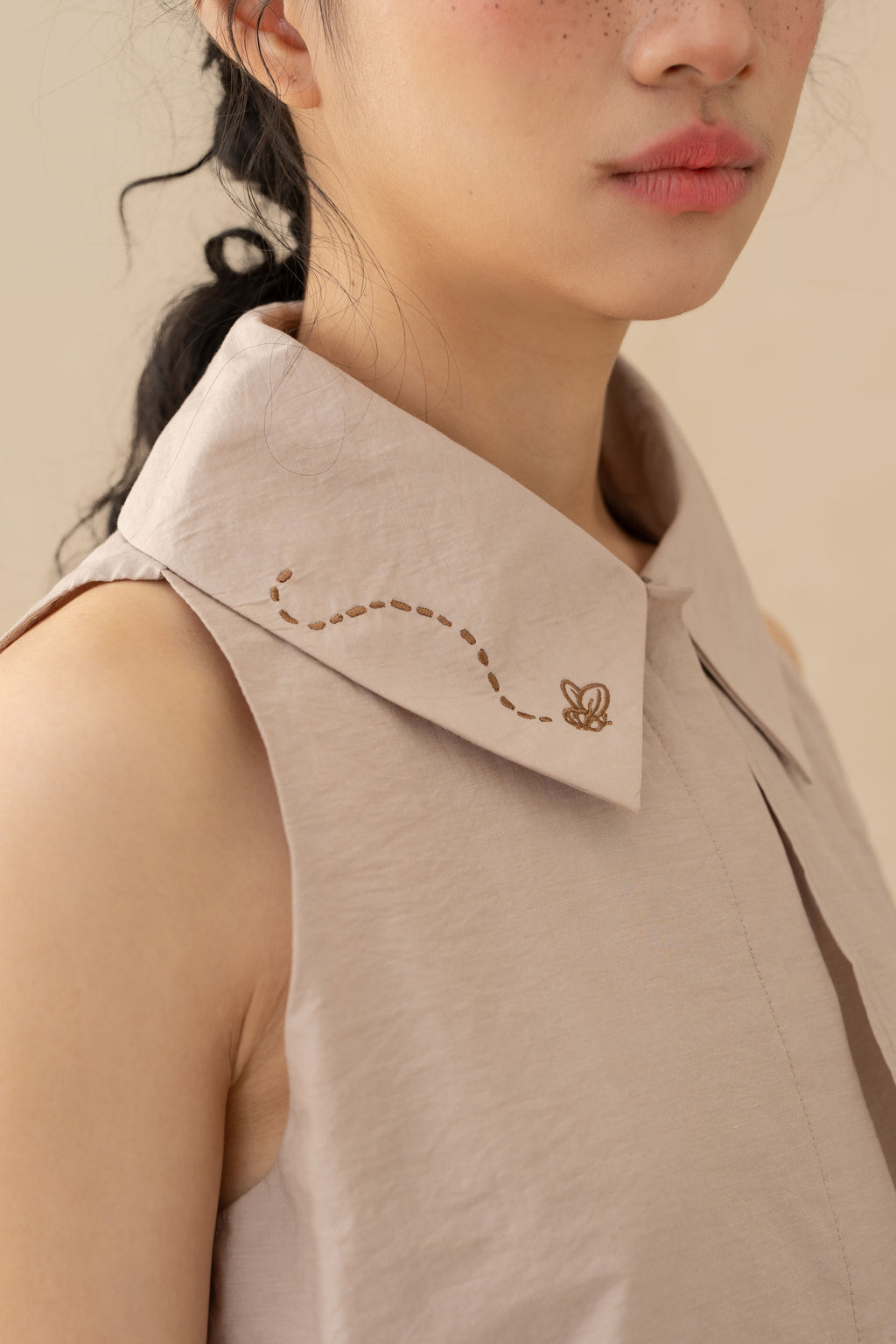 WTP Embroidery Sleeveless Top in Sand
