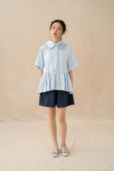 WTP Embroidery Collar Top in Baby Blue (Ready Shipment 18-28 February 2025)