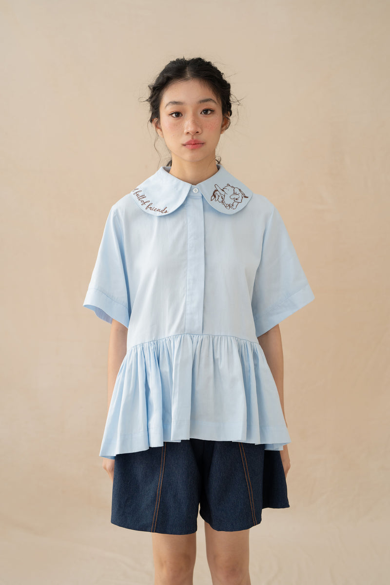 WTP Embroidery Collar Top in Baby Blue (Ready Shipment 18-28 February 2025)