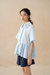 WTP Embroidery Collar Top in Baby Blue (Ready Shipment 18-28 February 2025)