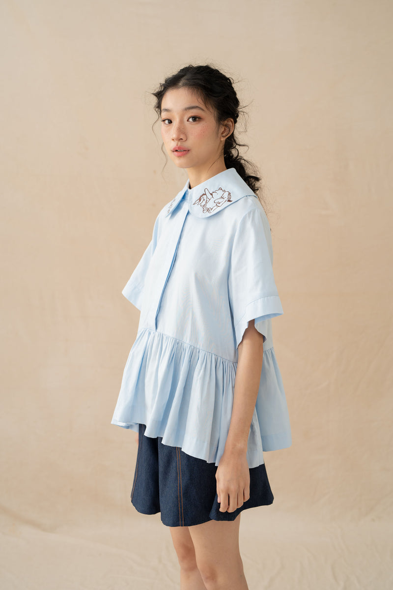 WTP Embroidery Collar Top in Baby Blue (Ready Shipment 18-28 February 2025)