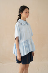 WTP Embroidery Collar Top in Baby Blue (Ready Shipment 18-28 February 2025)