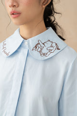 WTP Embroidery Collar Top in Baby Blue (Ready Shipment 18-28 February 2025)