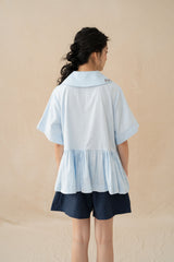 WTP Embroidery Collar Top in Baby Blue (Ready Shipment 18-28 February 2025)