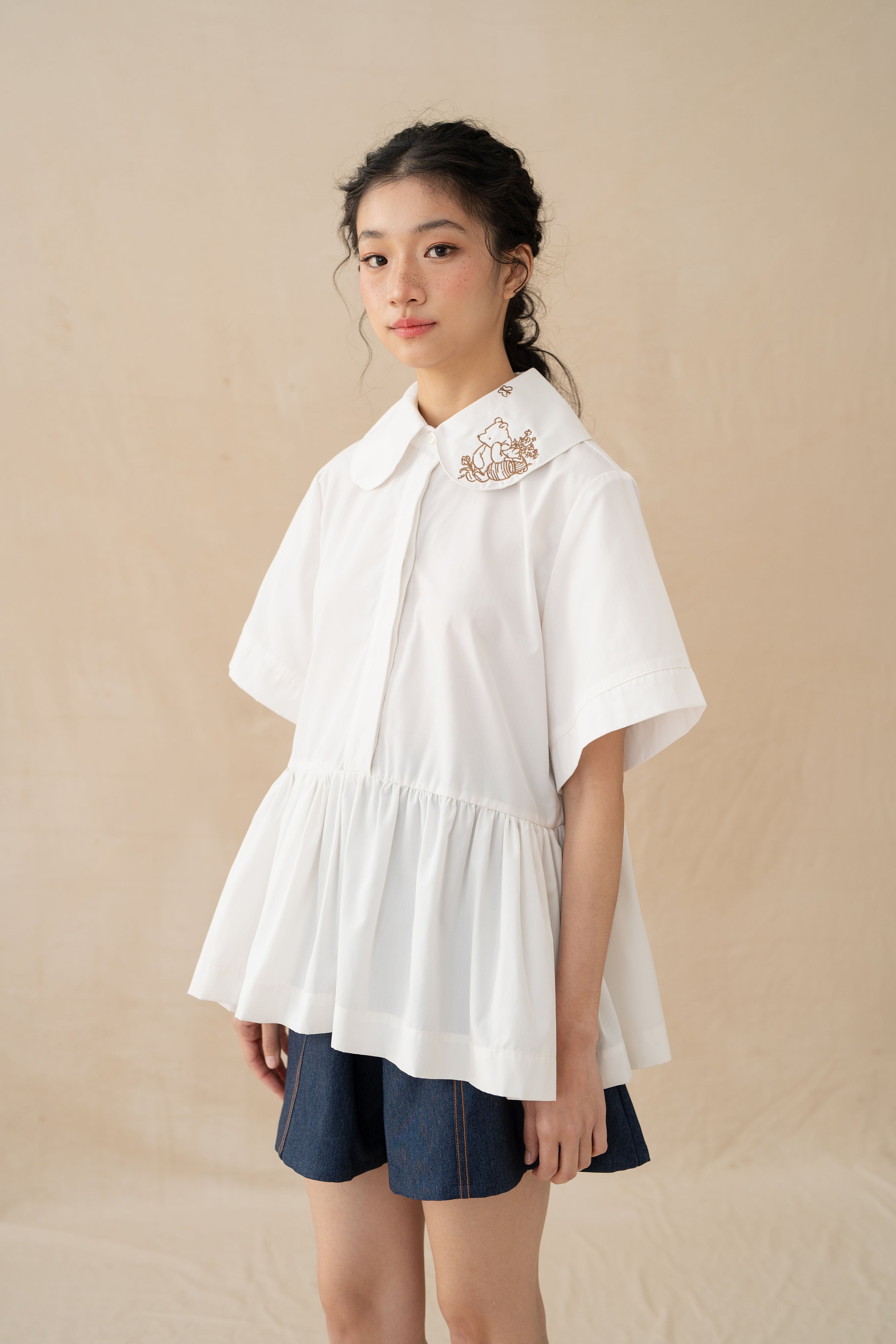 WTP Embroidery Collar Top in Buttermilk