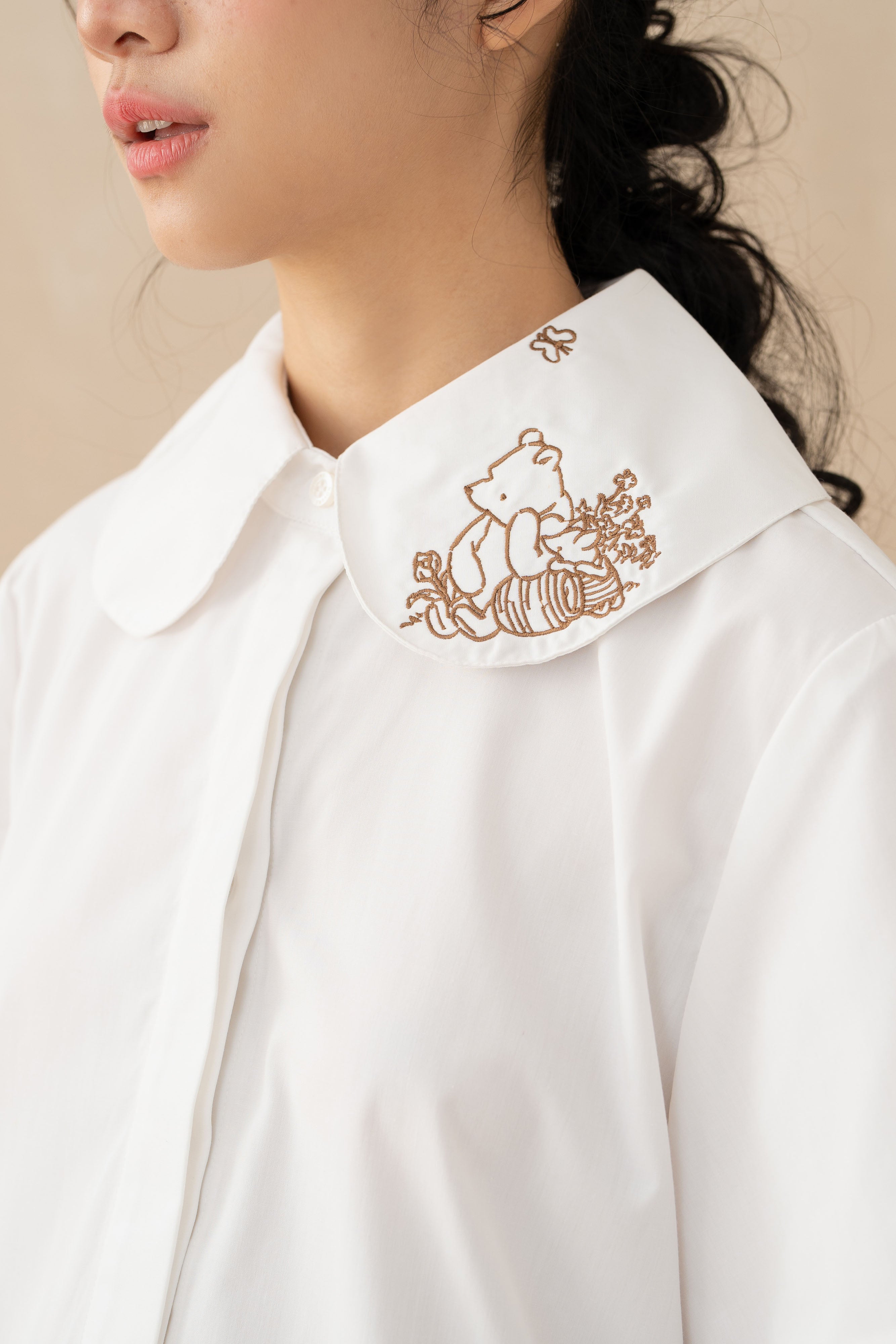 WTP Embroidery Collar Top in Buttermilk