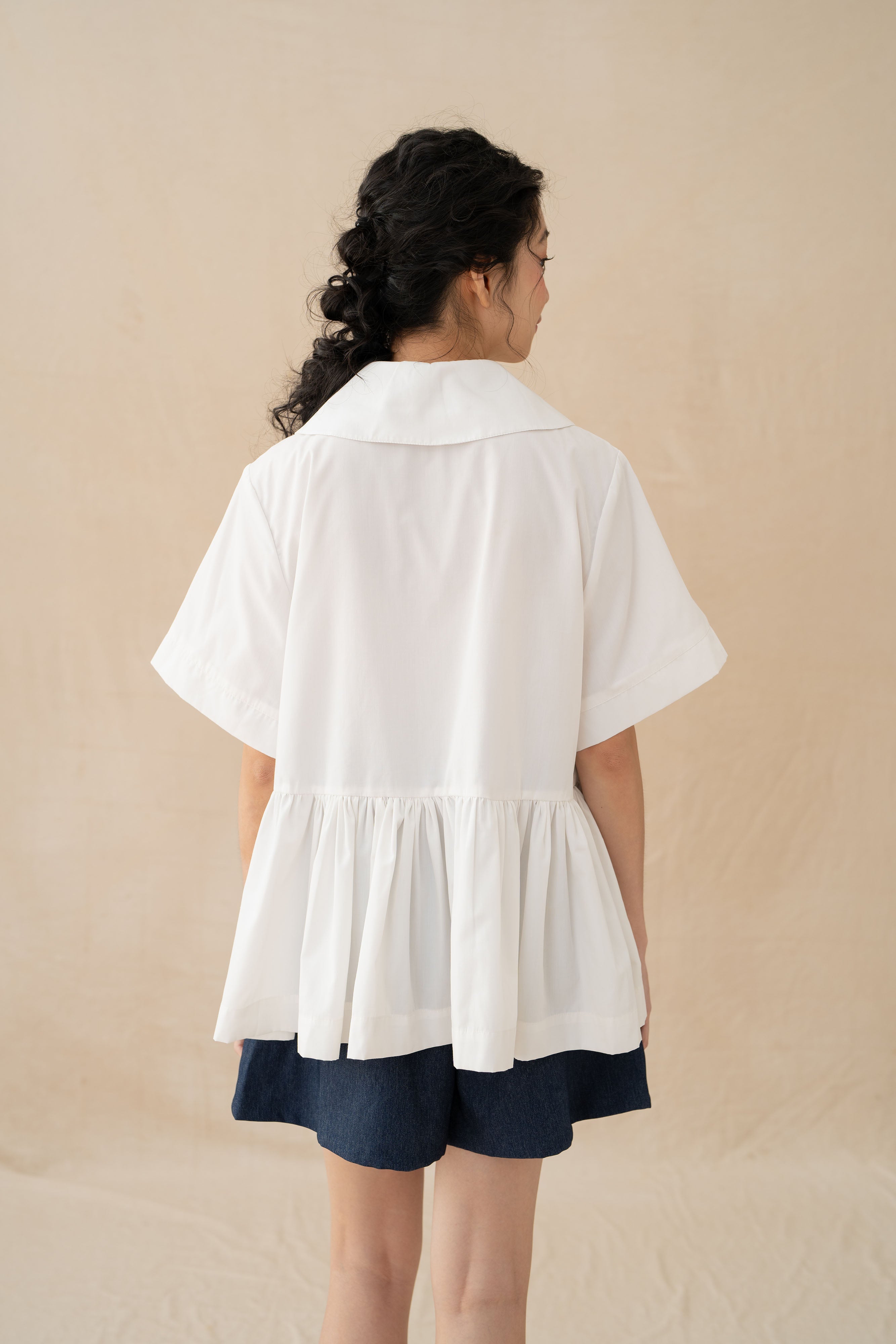 WTP Embroidery Collar Top in Buttermilk