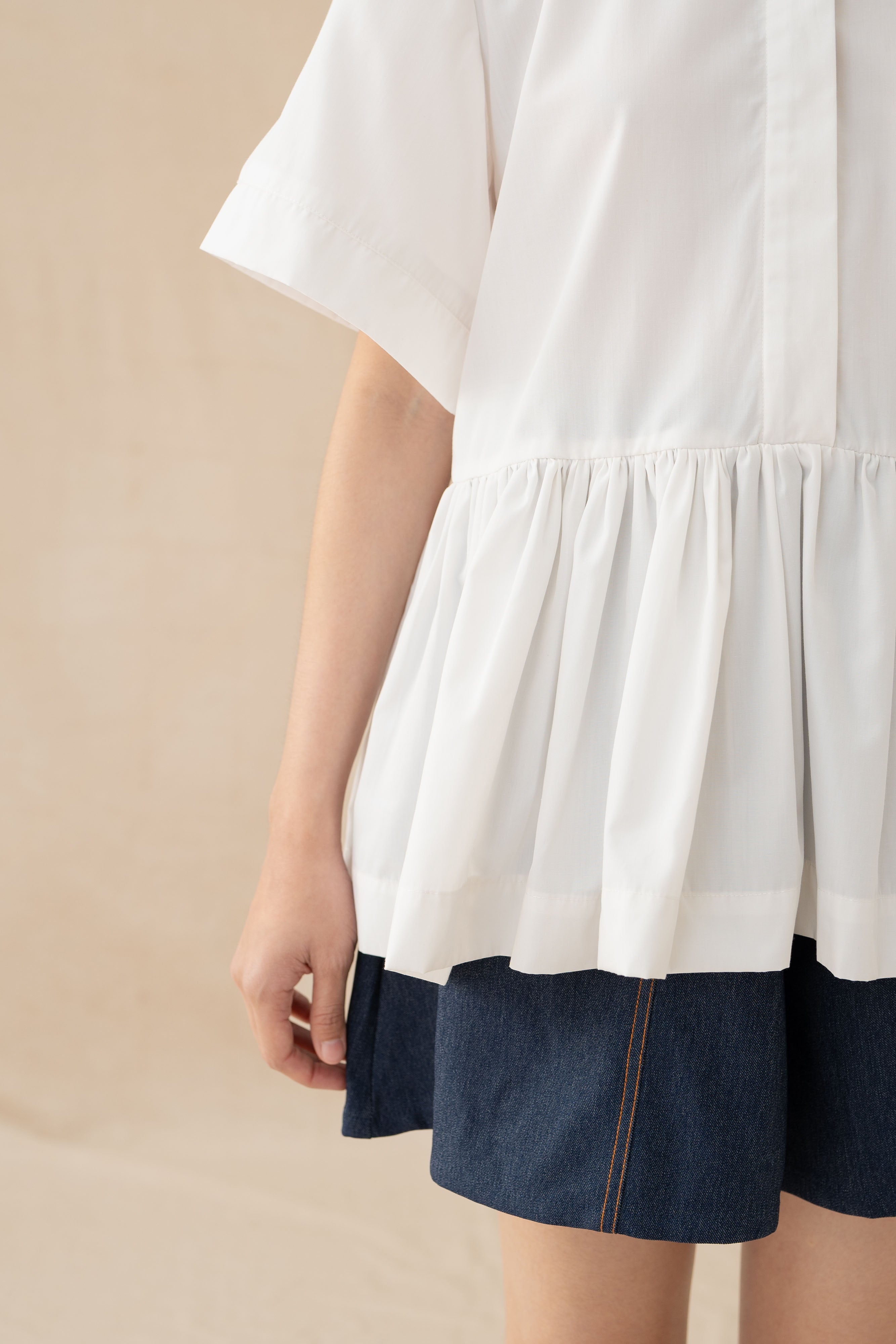WTP Embroidery Collar Top in Buttermilk