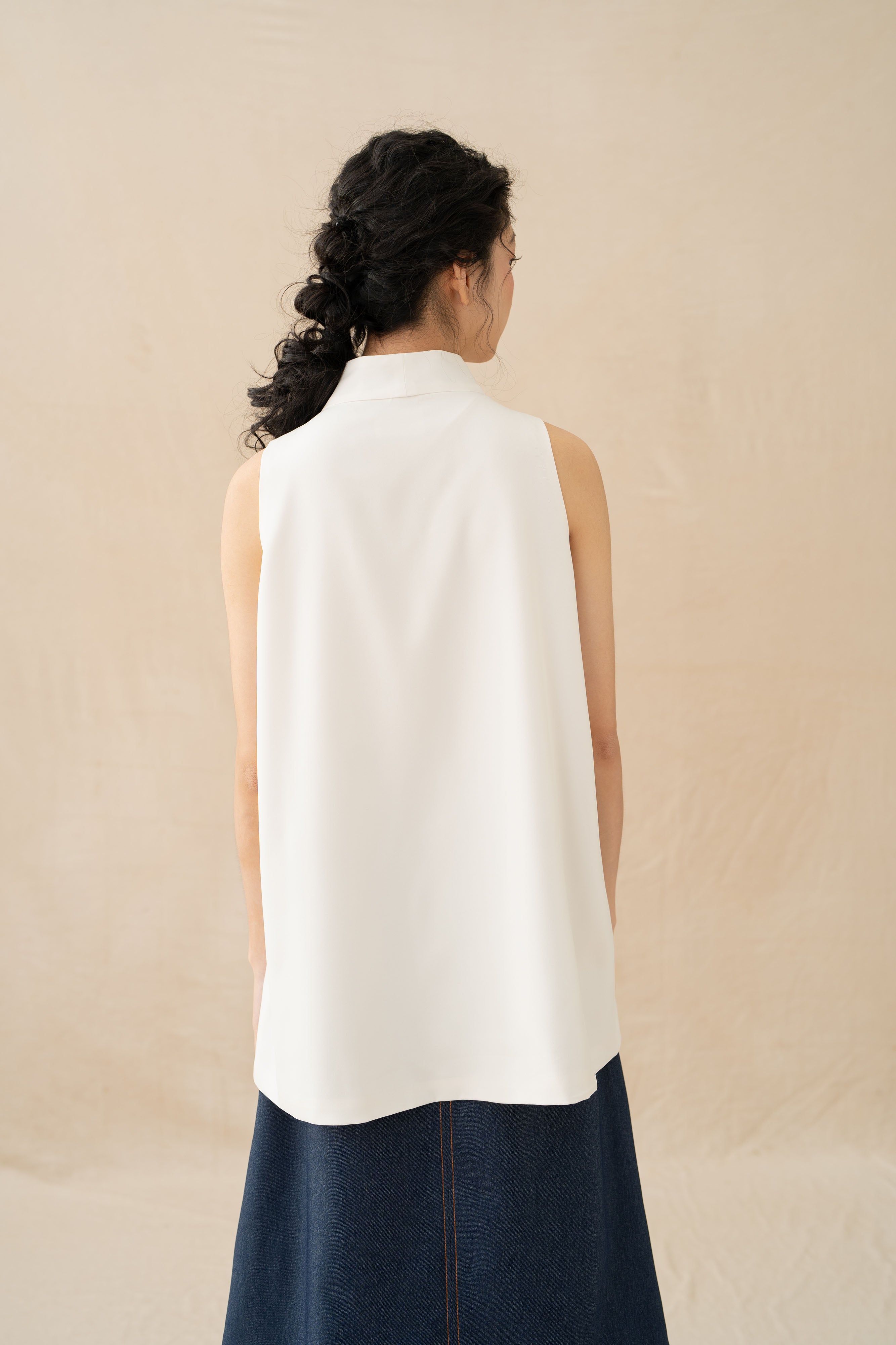 WTP Embroidery High Neck Top in Buttermilk