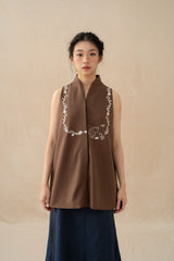 WTP Embroidery High Neck Top in Dark Brown (Ready Shipment 18-28 February 2025)