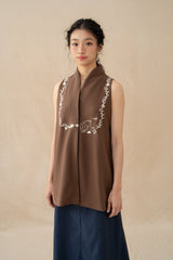 WTP Embroidery High Neck Top in Dark Brown (PO Shipment 3-24 March 2025)