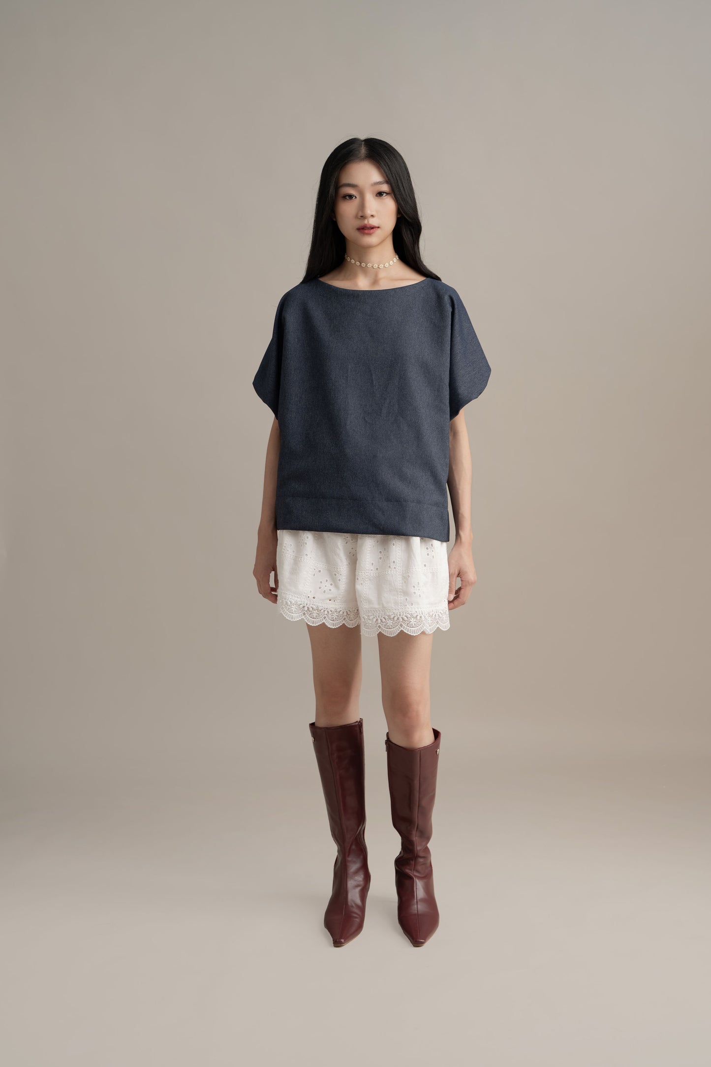 Cinderella Puff Denim Top In Denim