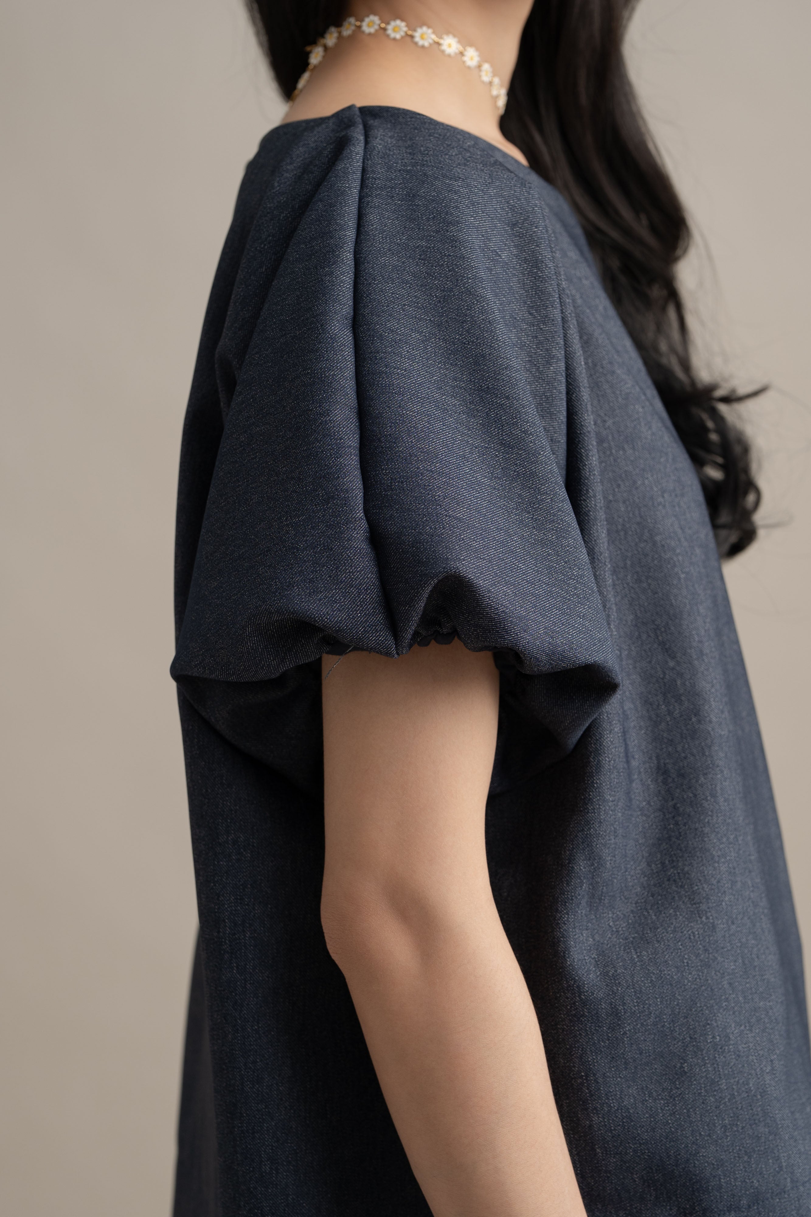 Cinderella Puff Denim Top In Denim