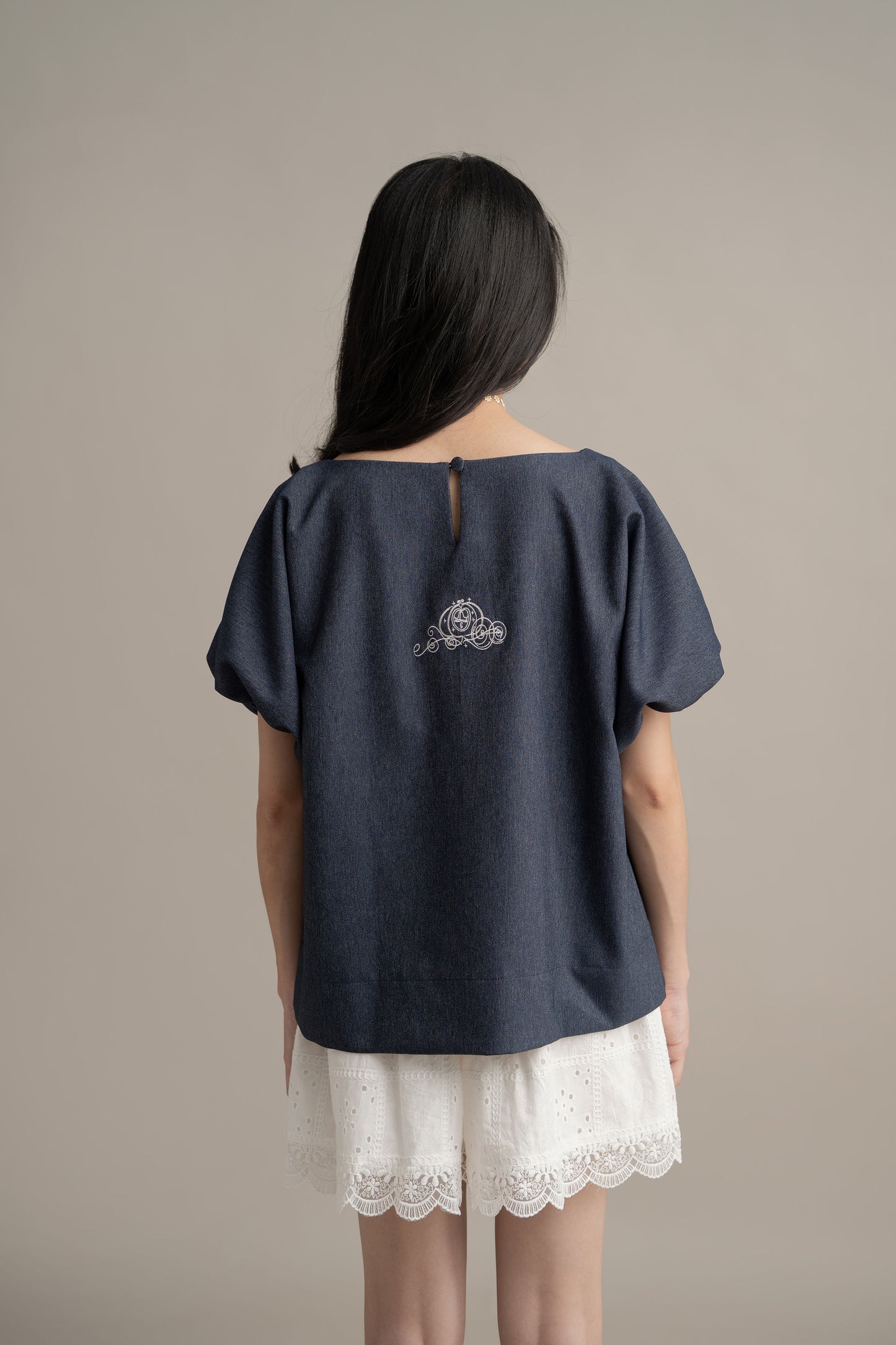 Cinderella Puff Denim Top In Denim