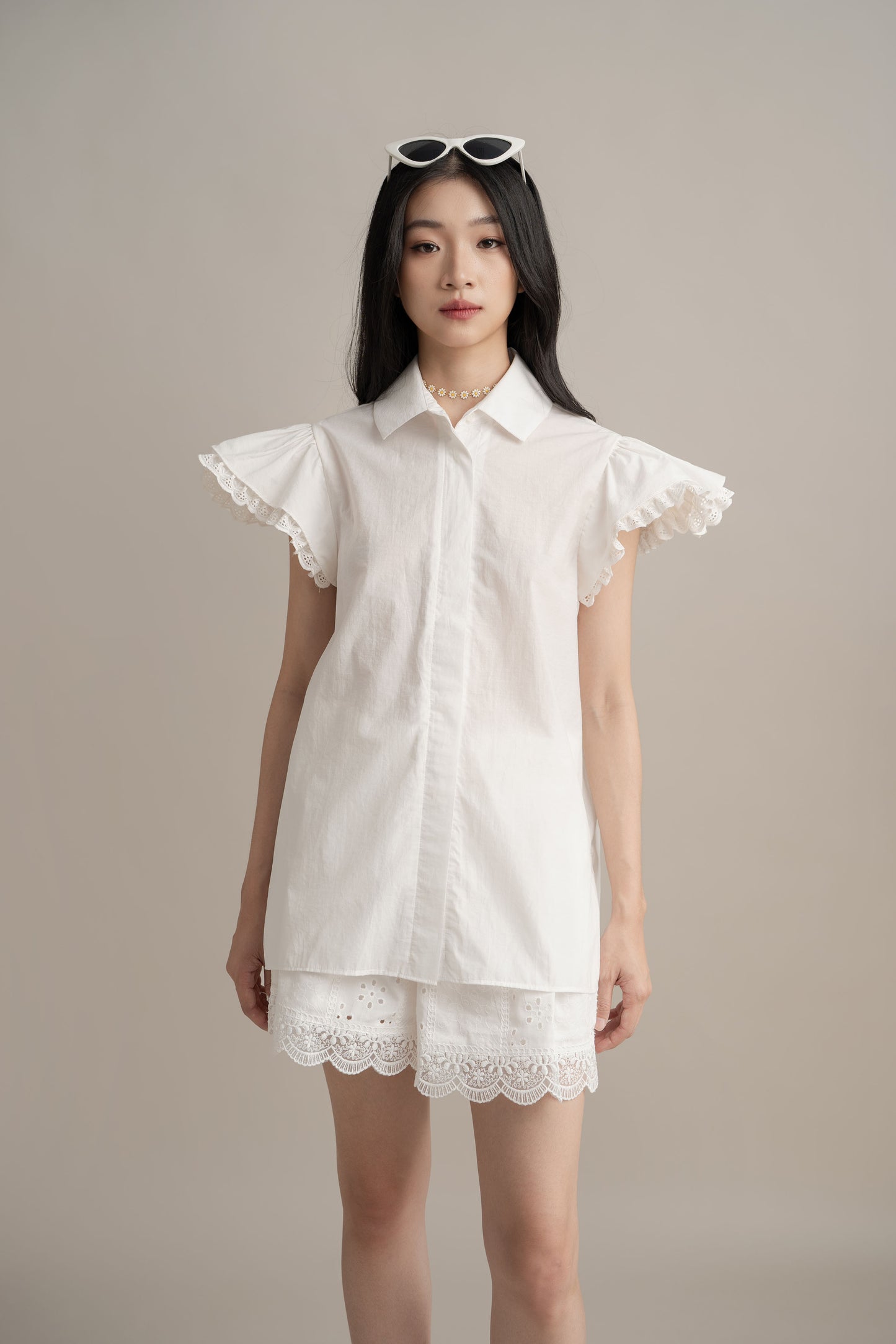 Cinderella Lace Sleeve Shirt In Buttermilk