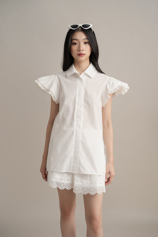 Cinderella Lace Sleeve Shirt In Buttermilk