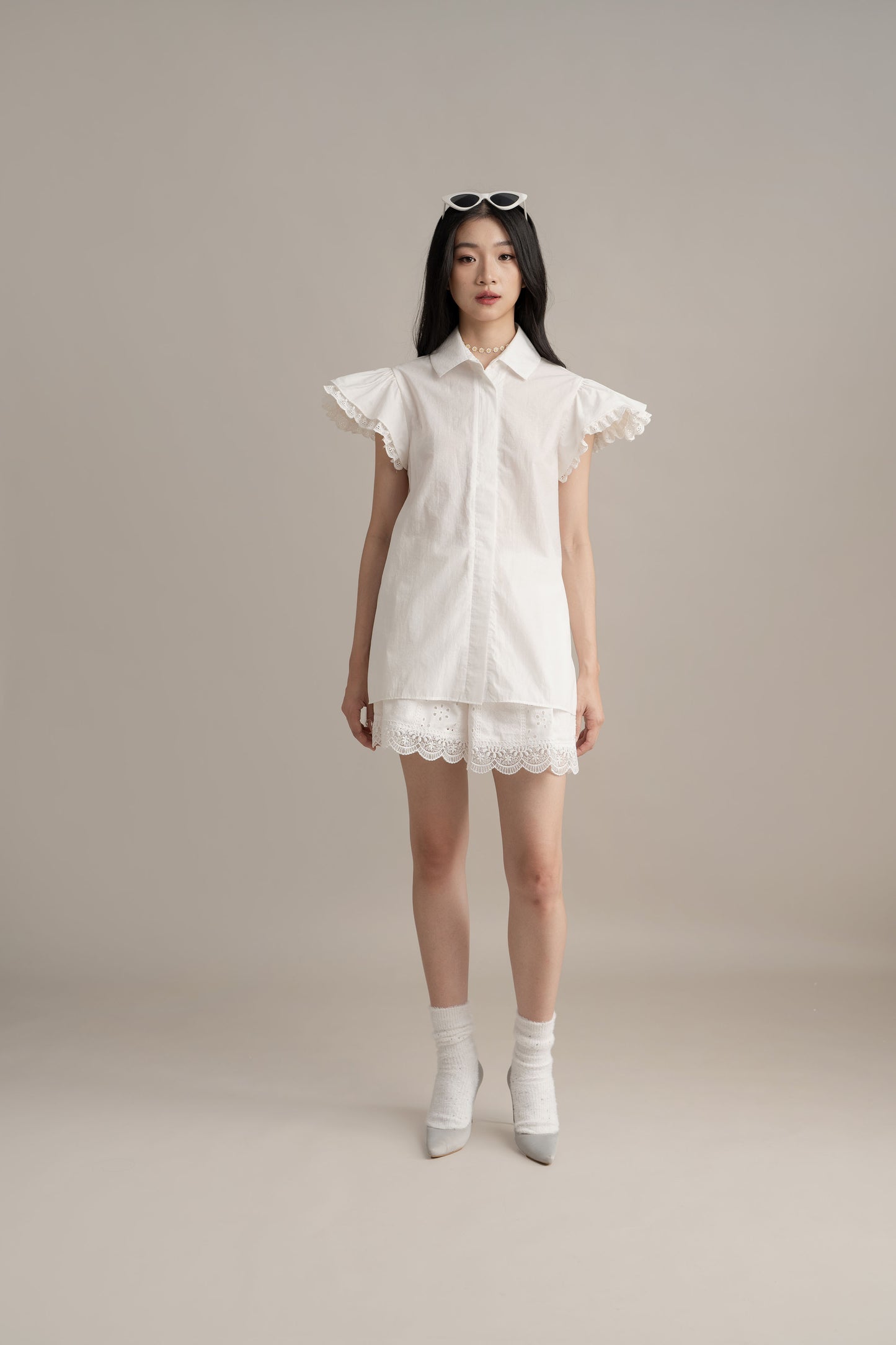 Cinderella Lace Sleeve Shirt In Buttermilk