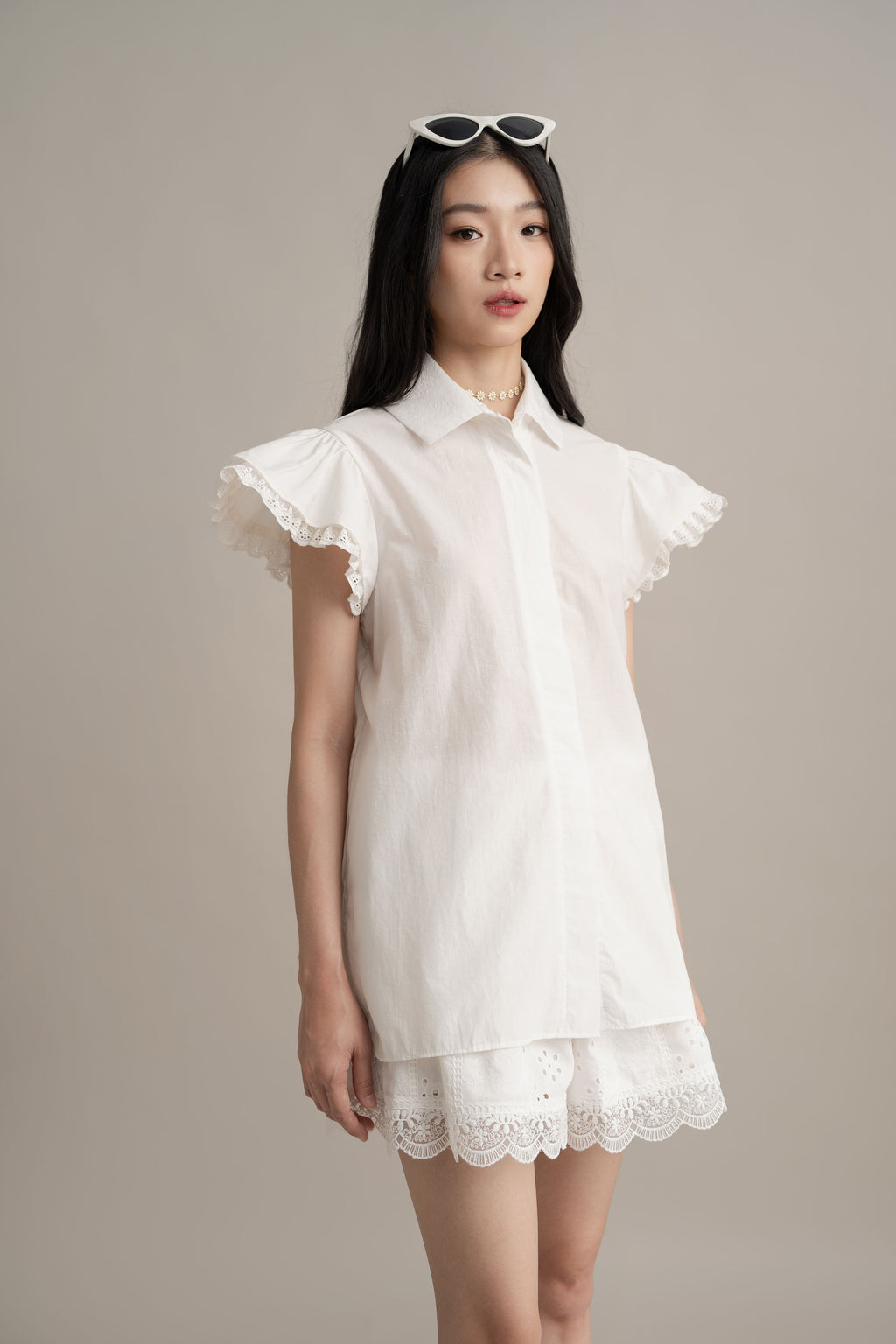 Cinderella Lace Sleeve Shirt In Buttermilk