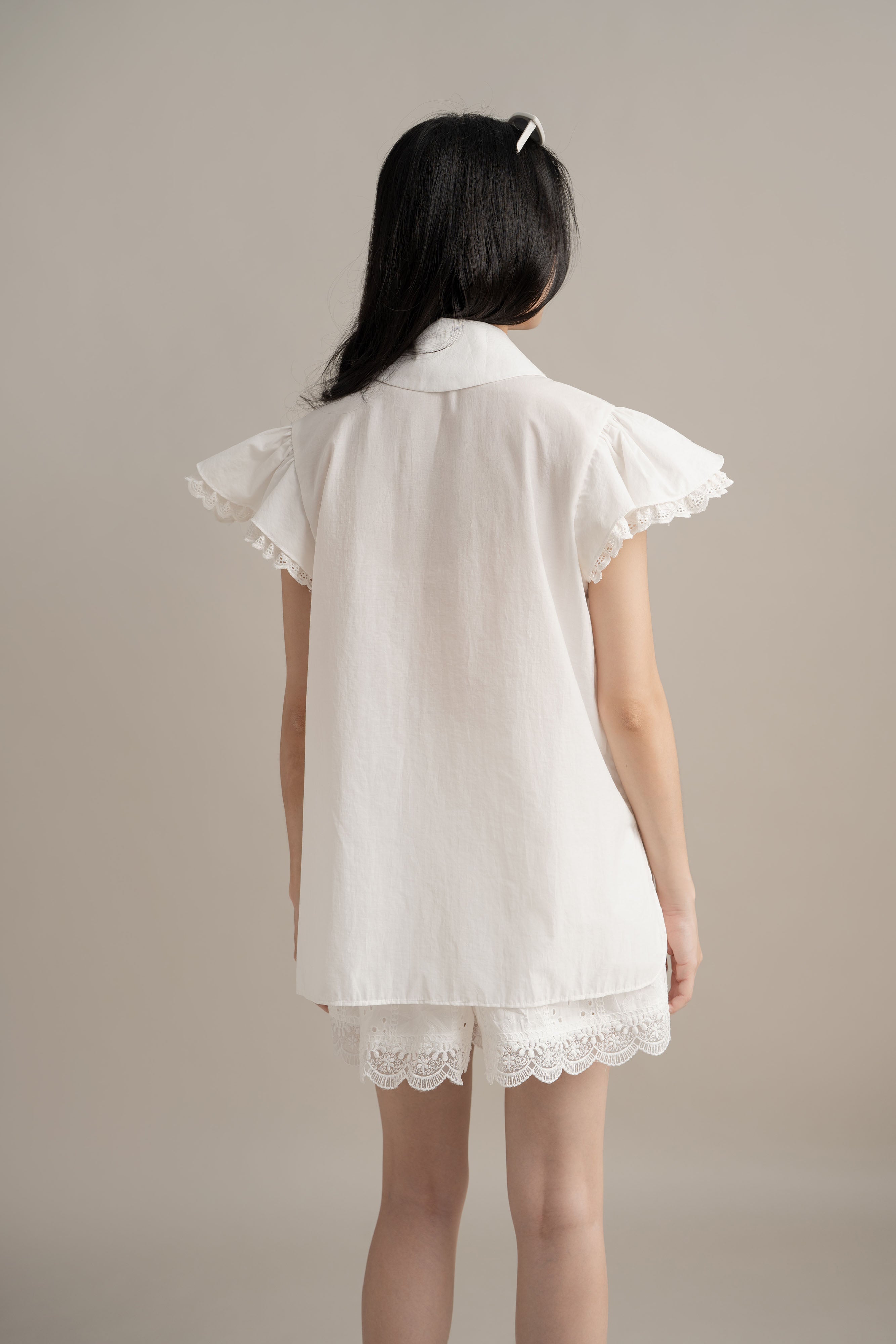 Cinderella Lace Sleeve Shirt In Buttermilk