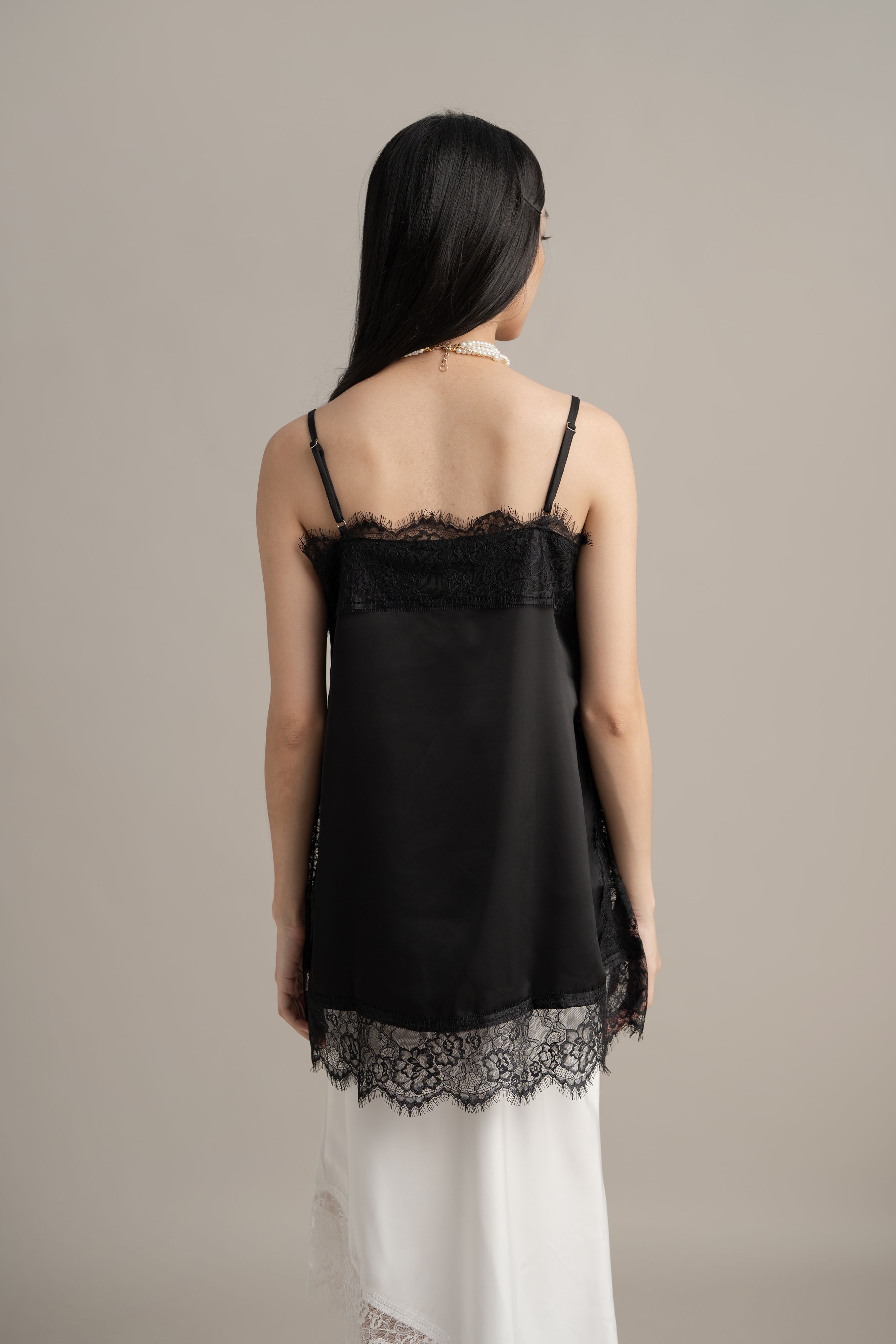 Cinderella Lacey Satin Tank In Licorice