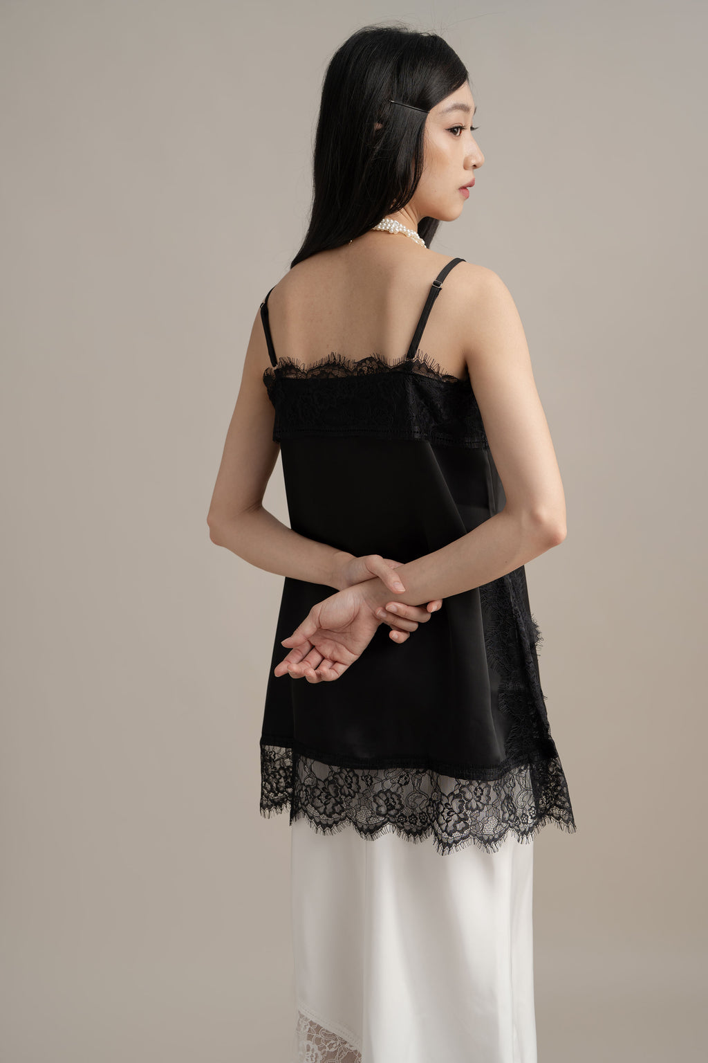 Cinderella Lacey Satin Tank In Licorice