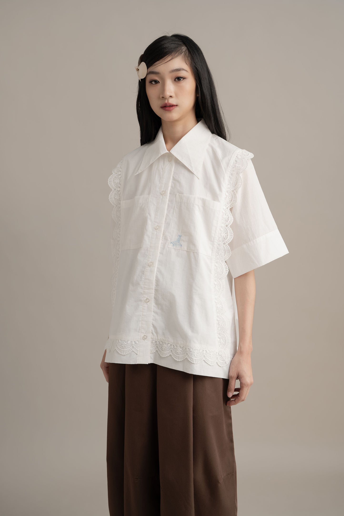 Cinderella Lacey Pocket Shirt In Buttermilk