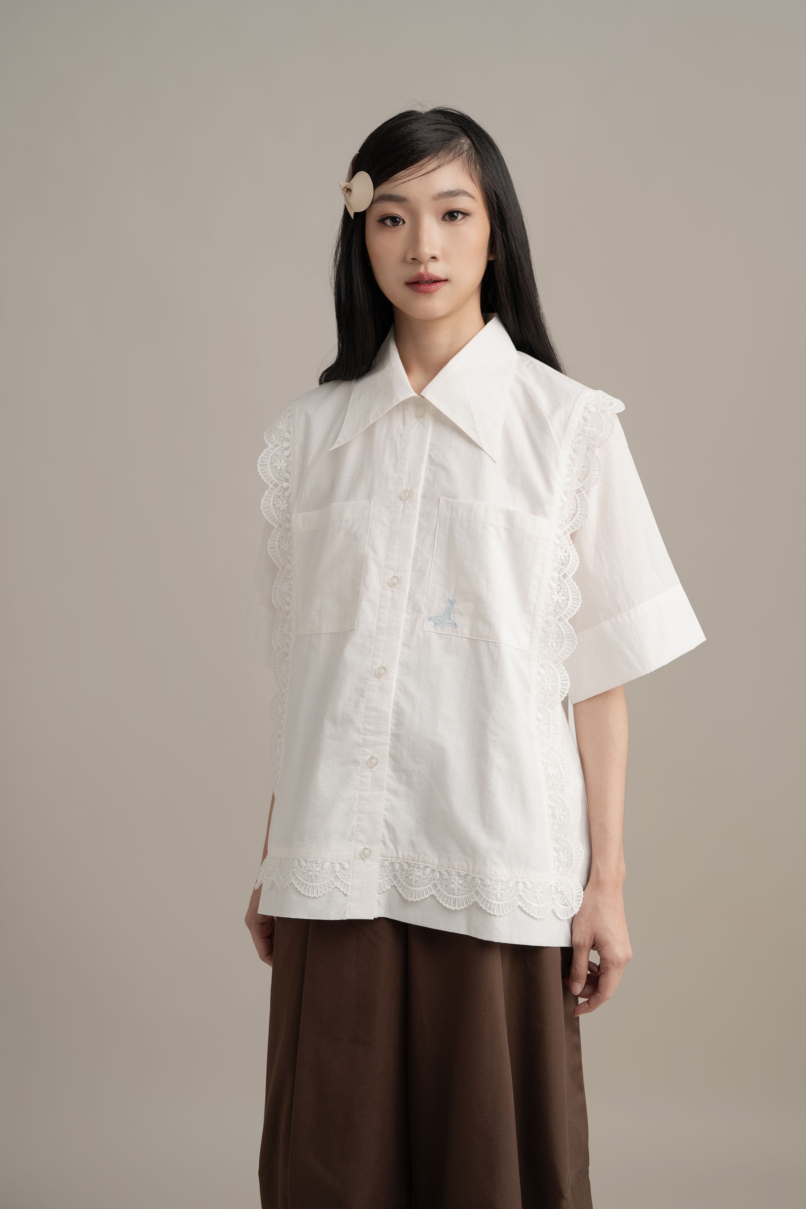 Cinderella Lacey Pocket Shirt In Buttermilk
