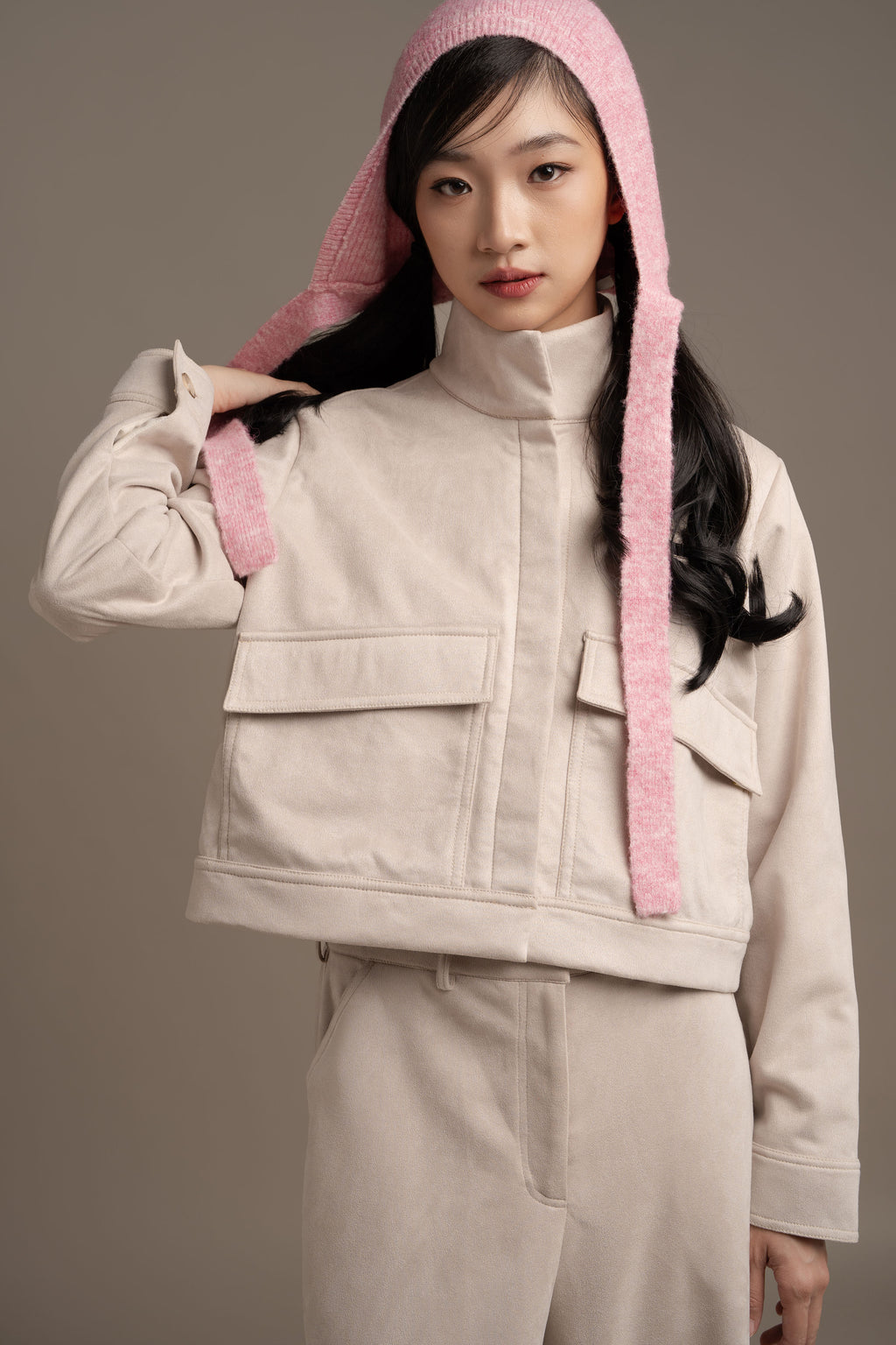 THC Suede Pocket Jacket In Winter Fog