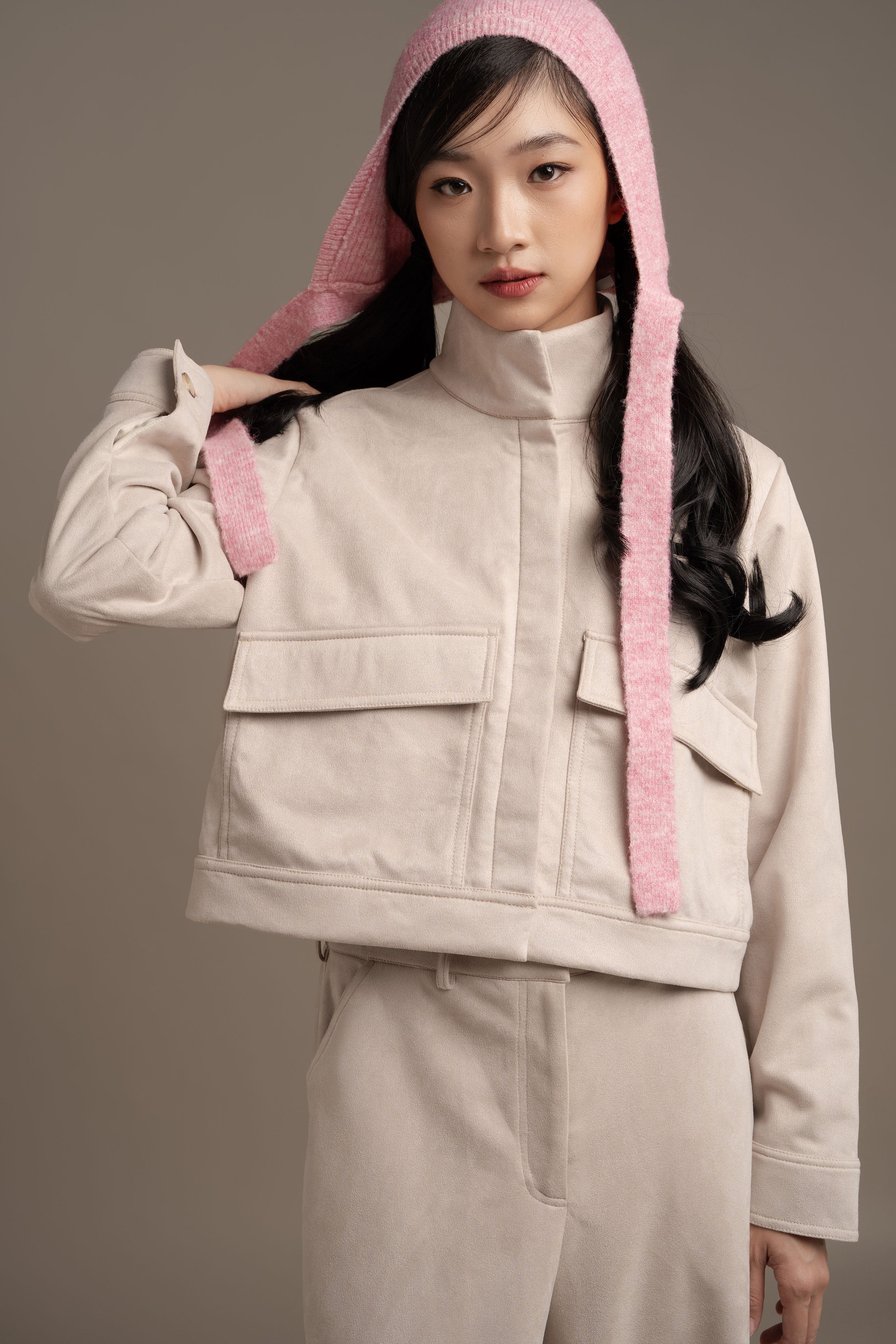 THC Suede Pocket Jacket In Winter Fog