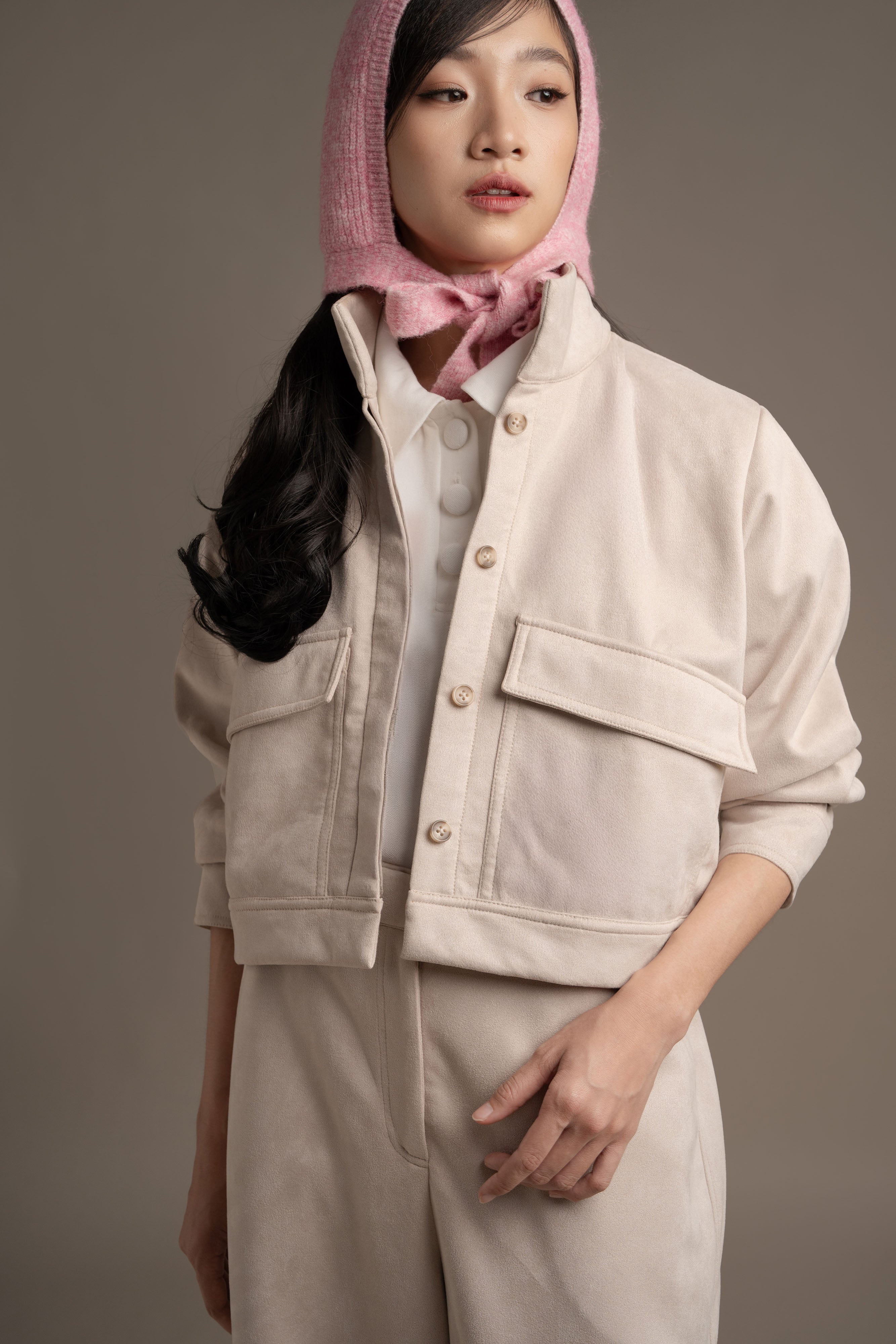 THC Suede Pocket Jacket In Winter Fog