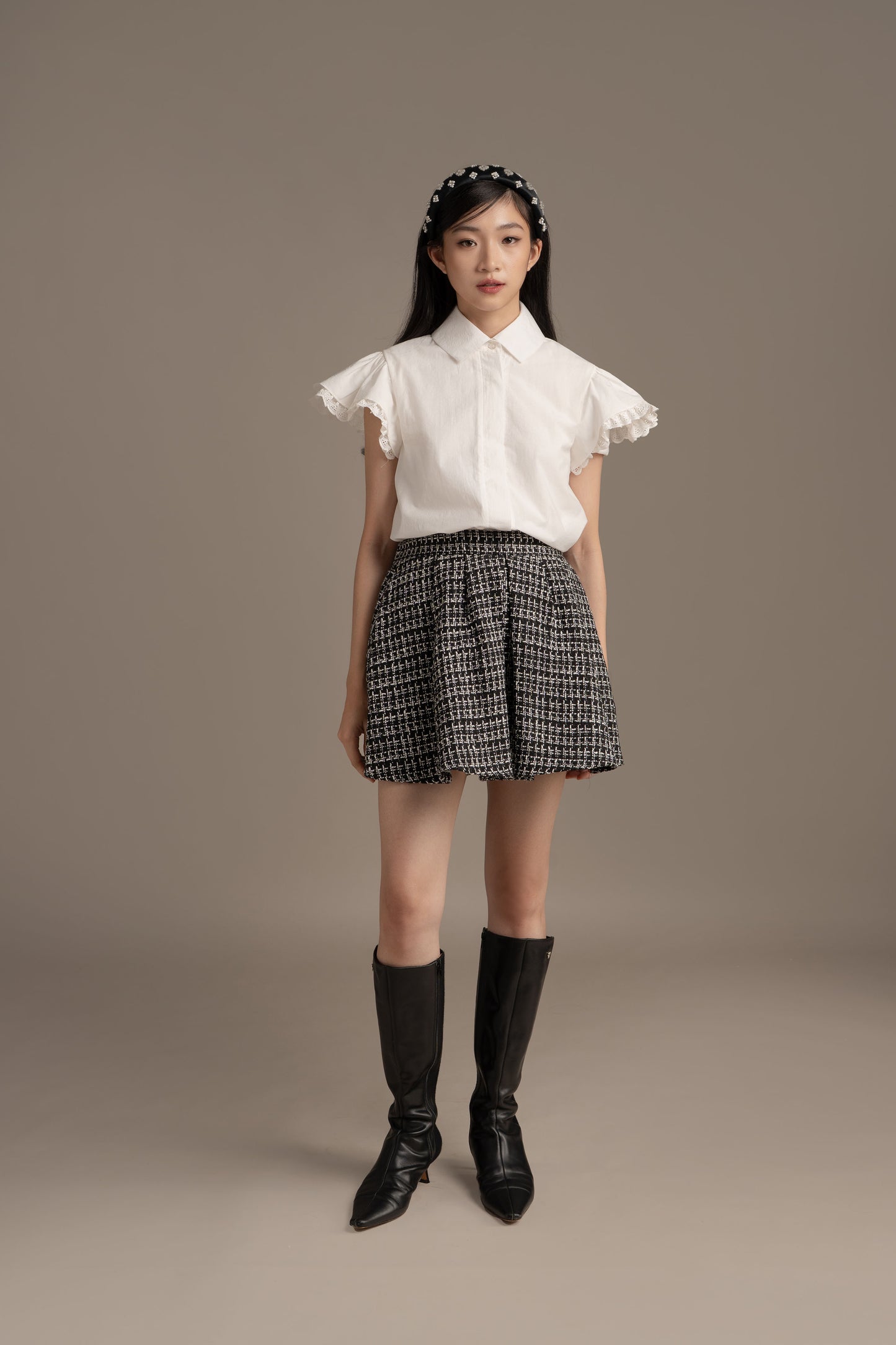 THC Tweed Skort In Licorice