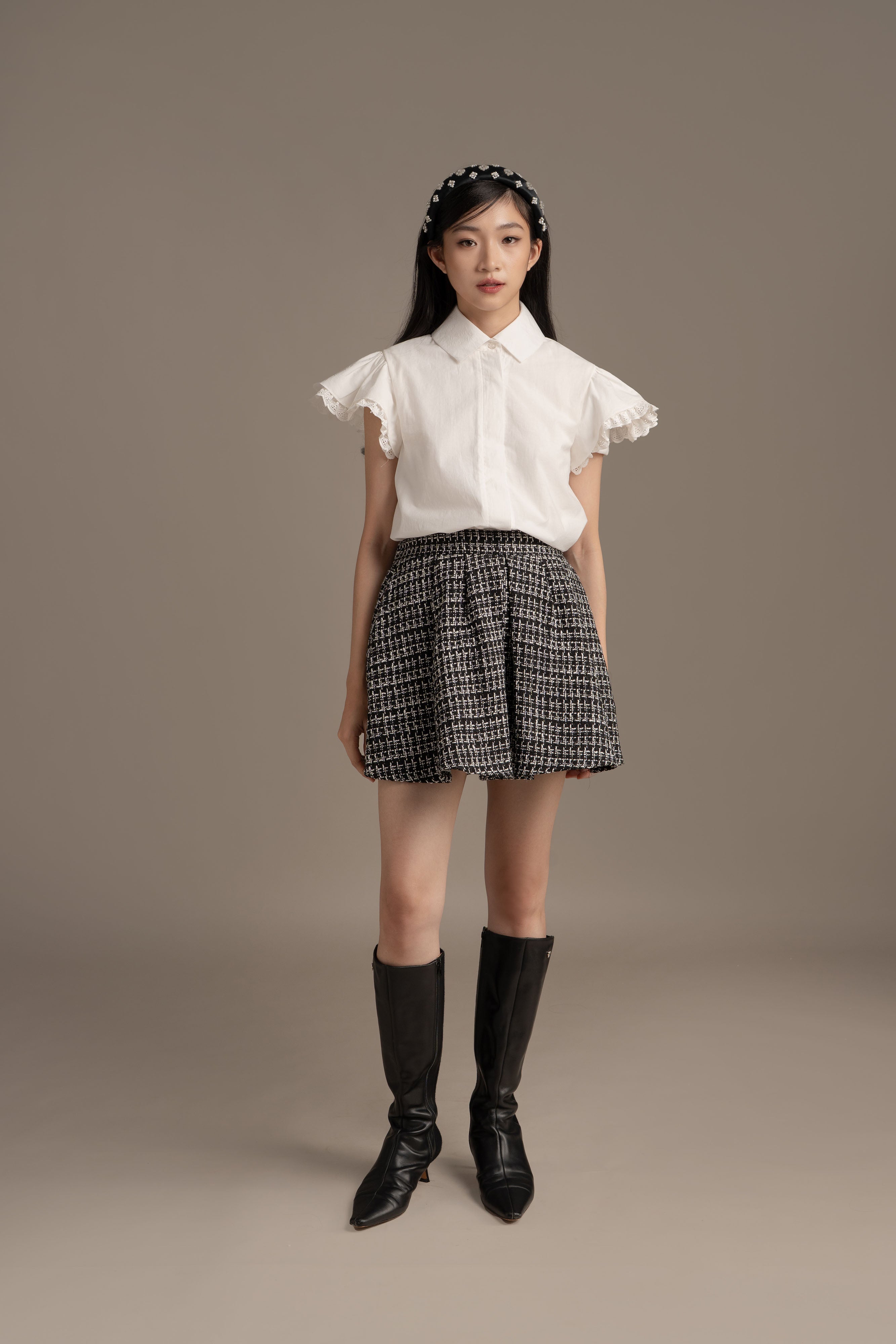 THC Tweed Skort In Licorice