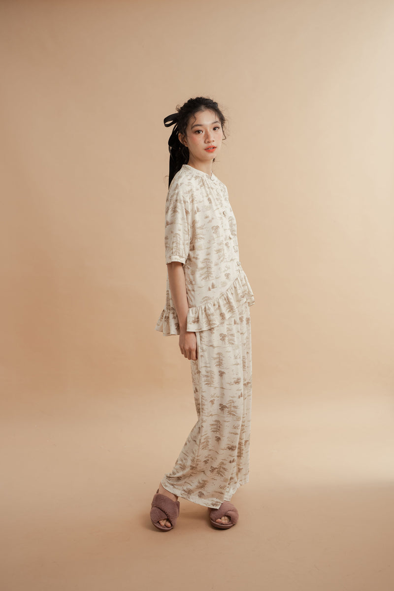 WTP Ruffle Homewear Set in Cream (Ready Shipment 18-28 February 2025)